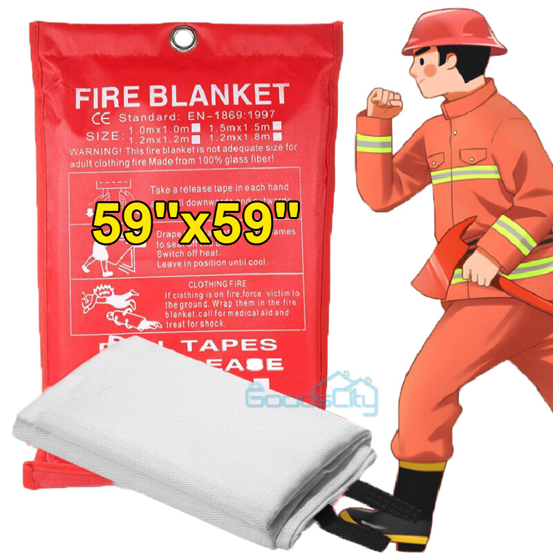 FIRE BLANKET 59”x59” 47”x47” Large Fiberglass Blanket Prepared Emergency USA