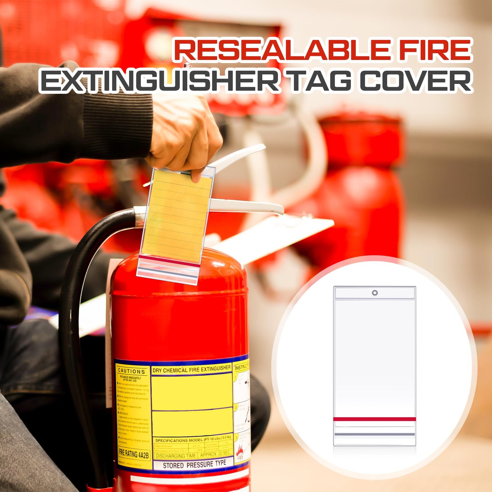 50 Pcs Resealable Fire Extinguisher Tag Cover Waterproof Clear Fire Extinguis…
