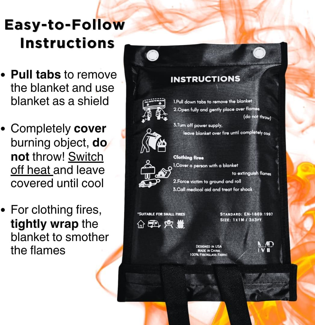 1X Fire Blanket for Home Safety Emergency for Kitchen Fiberglass Fire Blankets F