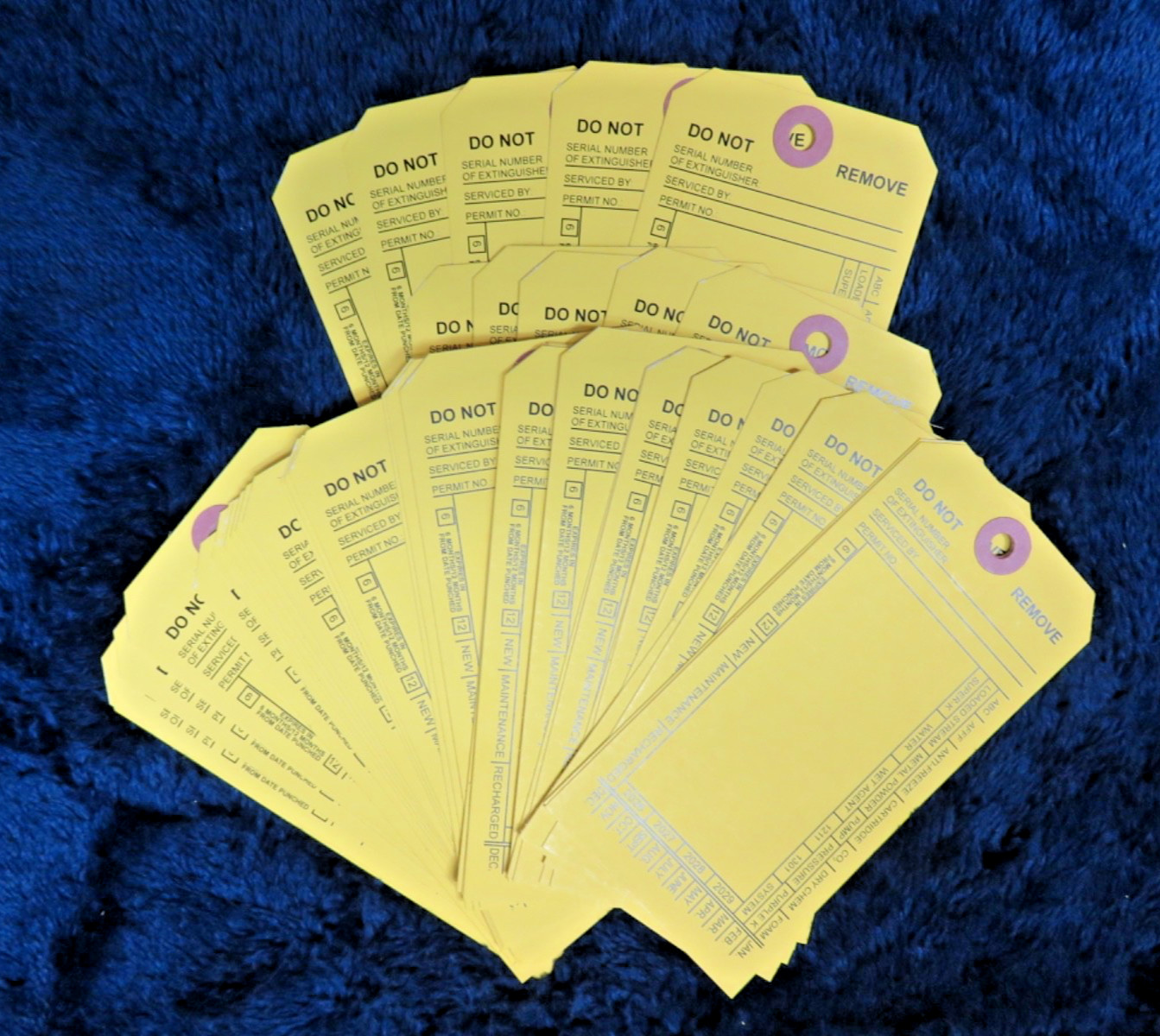 100-FIRE EXTINGUISHER 4-YEAR 2024-2027 INSPECTION Double Sided Tags 5 1/4 X 2 ½