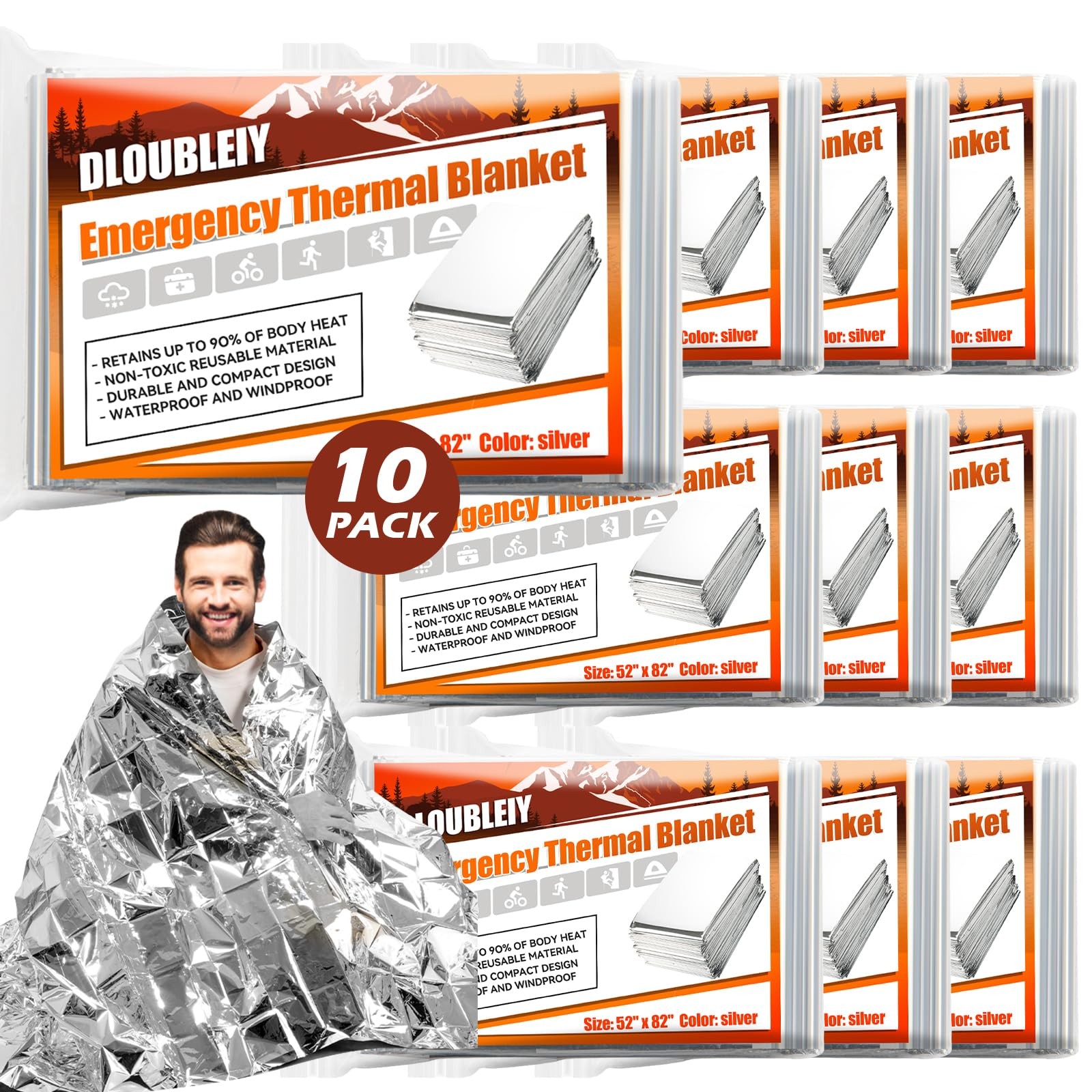 10-Pack Emergency Thermal Blankets, Heavy Duty Mylar Space Blanket with Ultim…