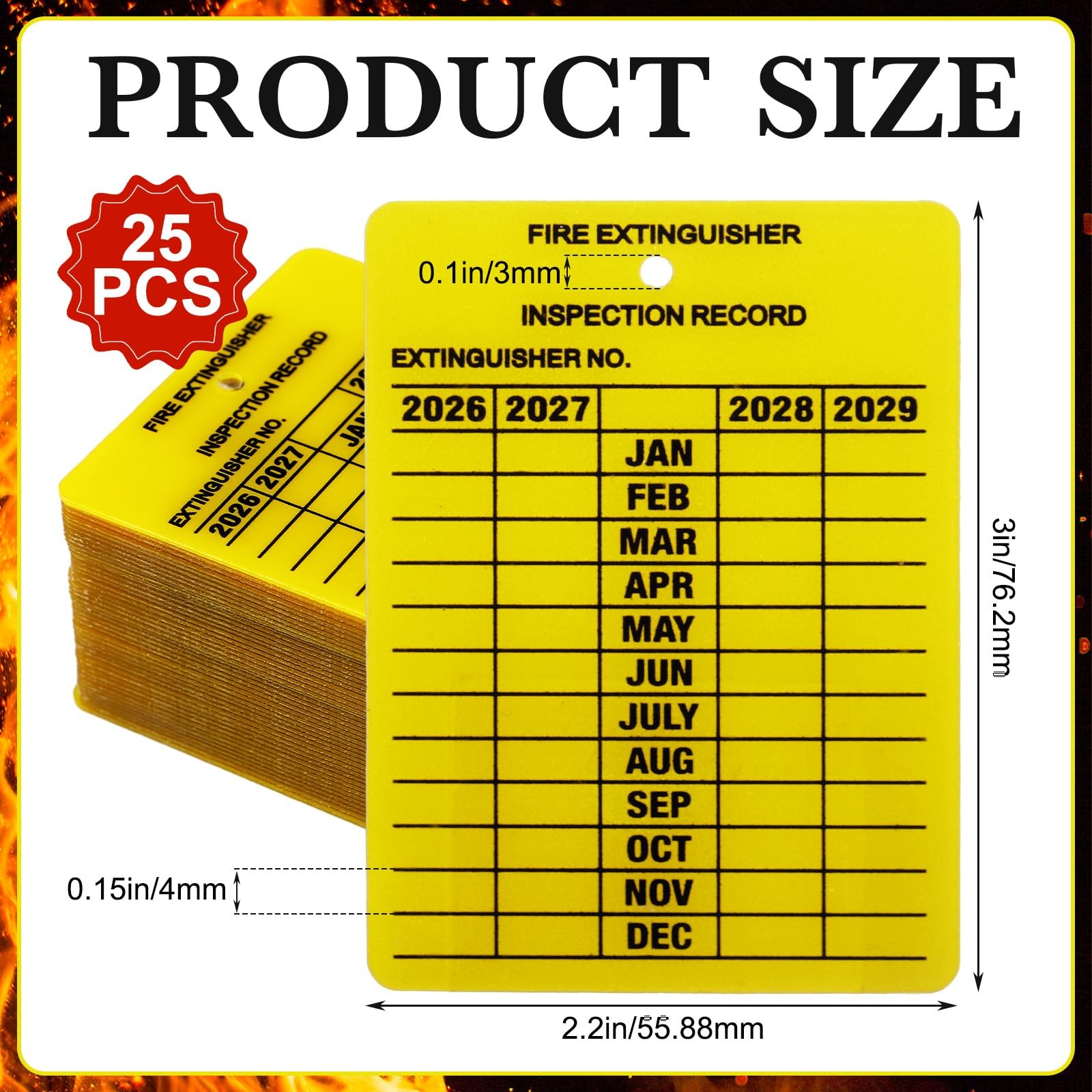 25 Pack Fire Extinguisher Tags Monthly Inspection Yellow Plastic 20262029 Dur…