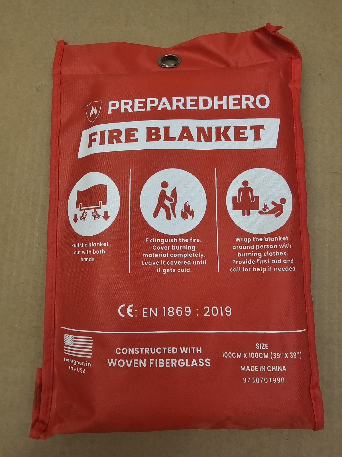 Prepared Hero Emergency Fire Blanket Measures 39″×39″ Woven Fiberglass …