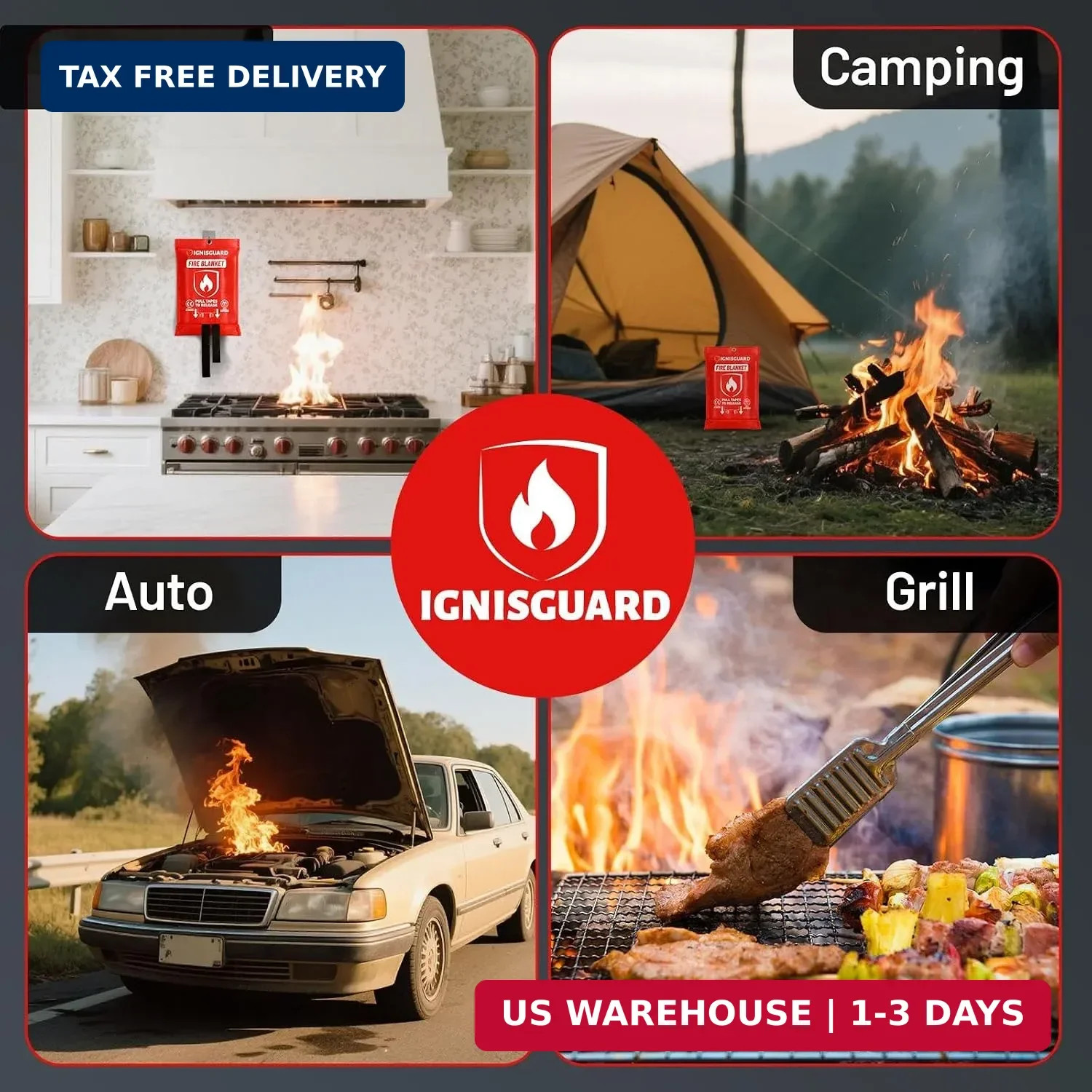Emergency Fire Blanket for Home and Kitchen, 1-Pack 40″x40″ Fiberglass Fire Supp