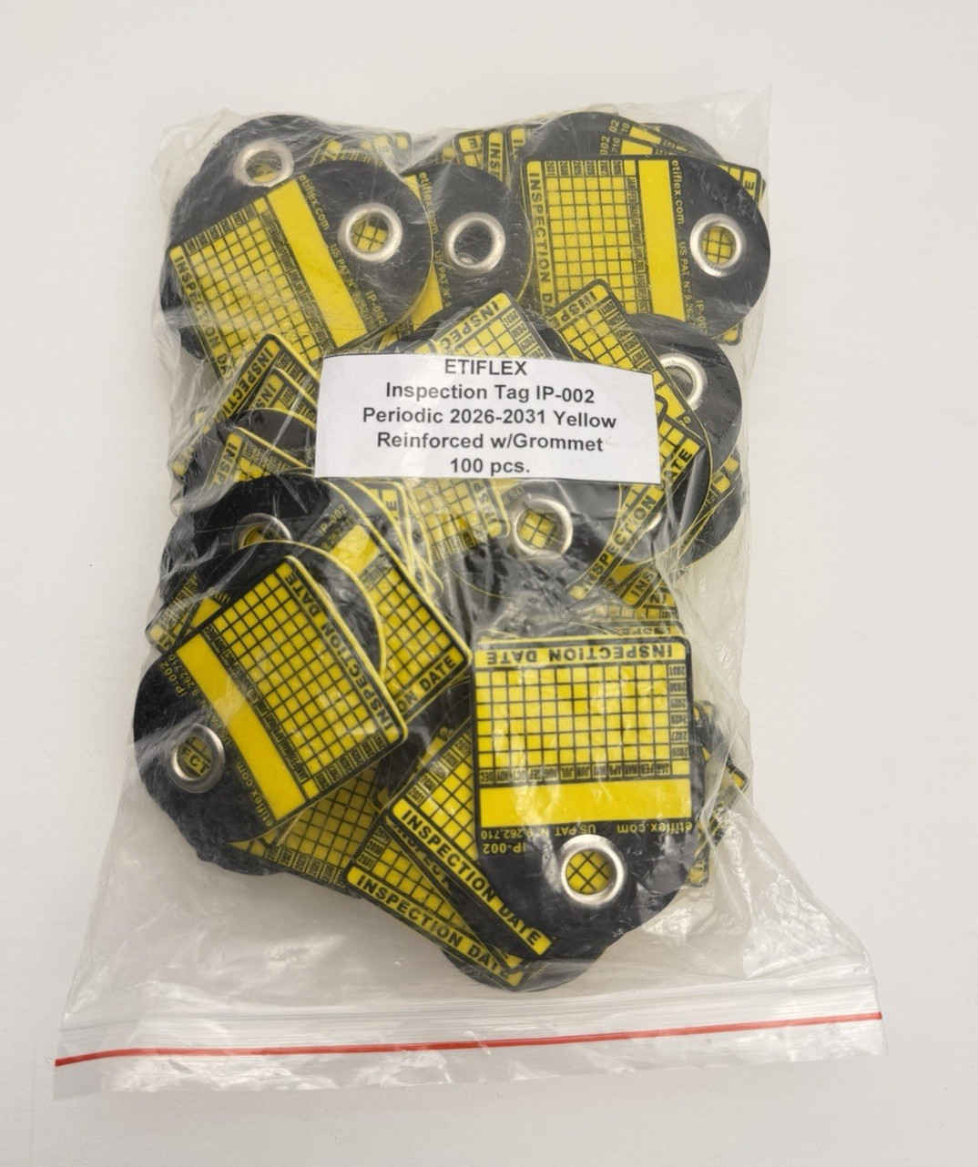 100pk ETIFLEX GHS Inspection Tag IP-002 Periodic 26-31 Yellow Reinforce Grommet