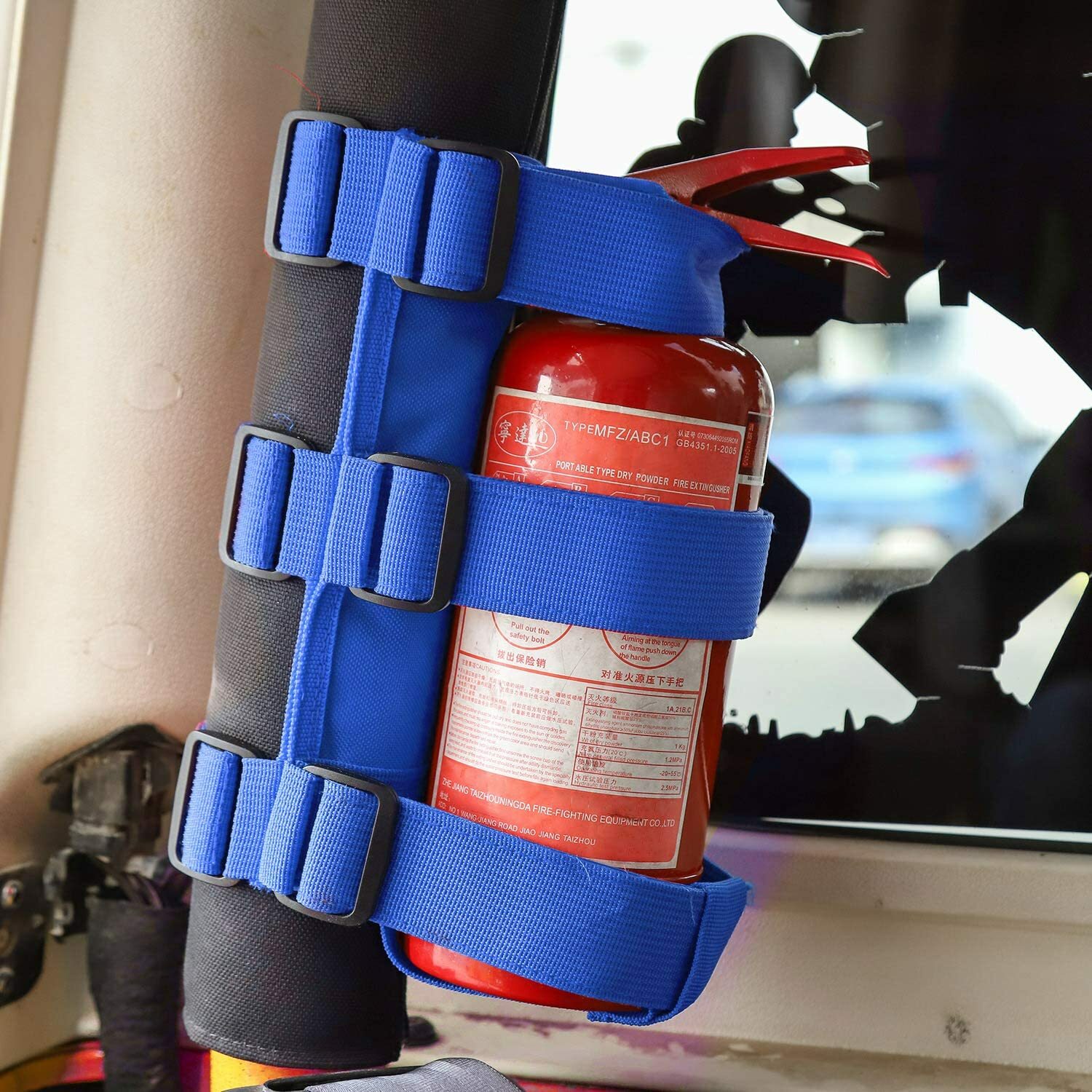Blue Roll Bar Fire Extinguisher Holder Mount Bracket for Jeep Wrangler TJ JK JL