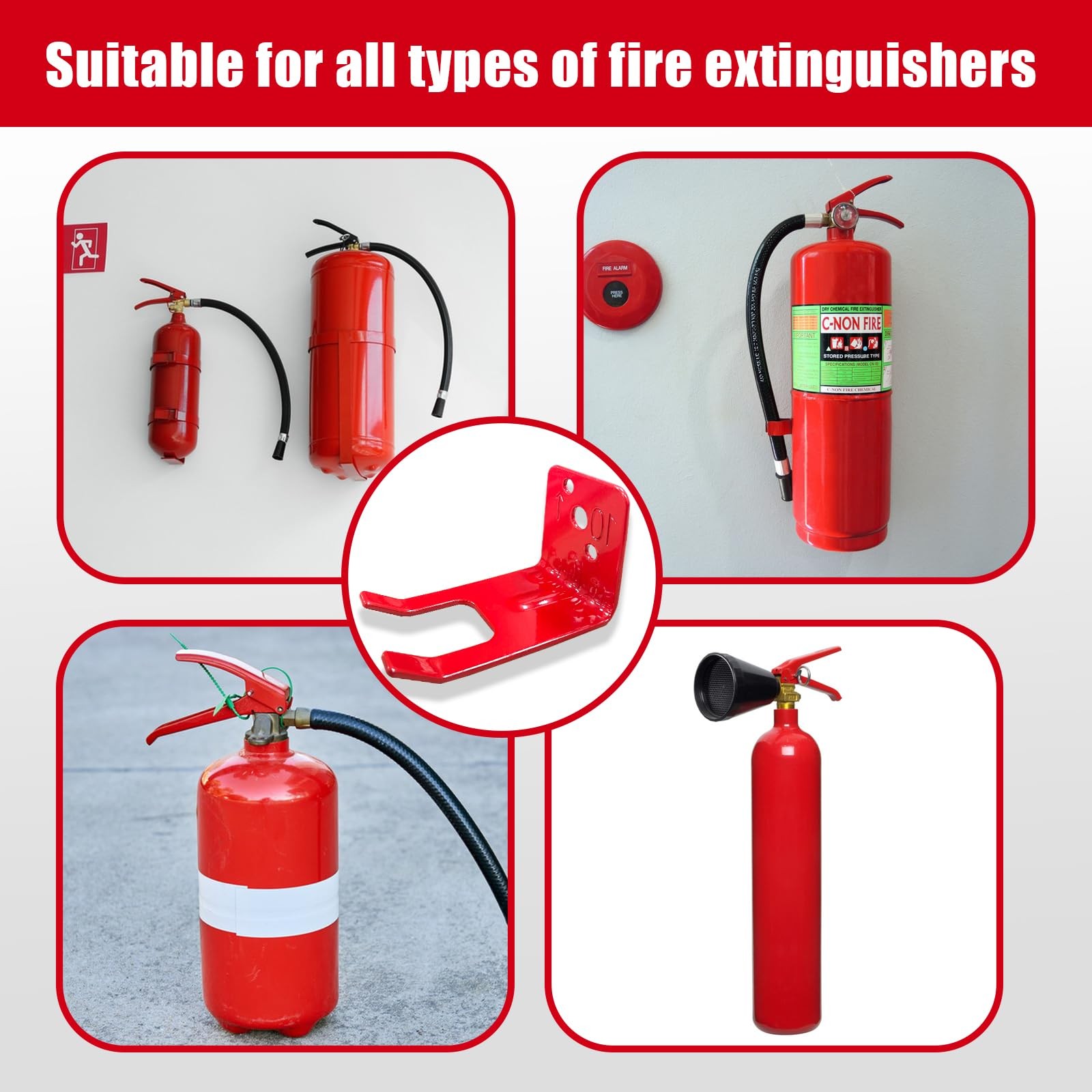 Universal Fire Extinguisher Bracket with Valve Body Slots Neck Under 1 in, Fo…