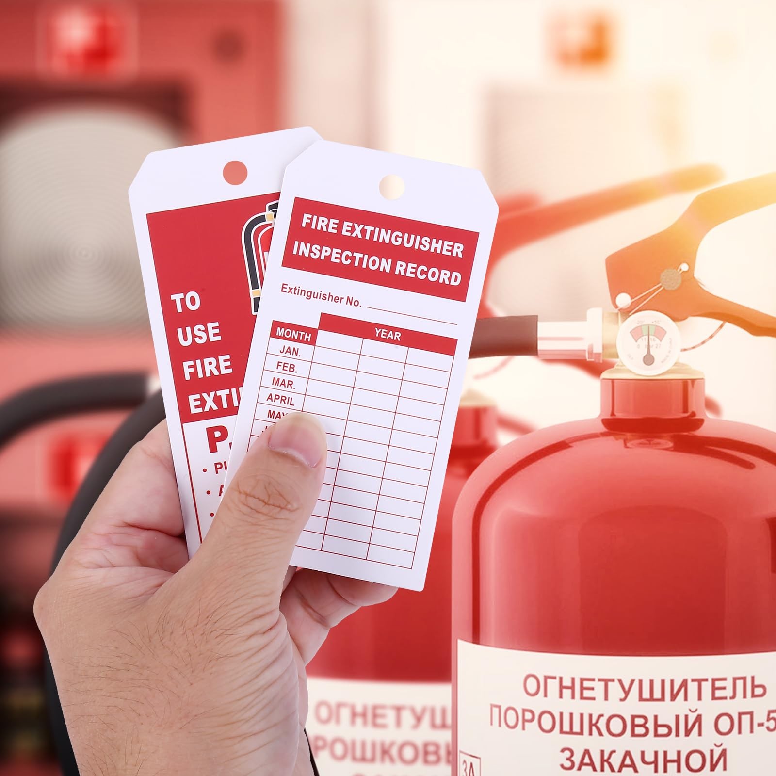 200 Sets Fire Extinguisher Inspection Tags with 200PCS Adjustable Zip Ties and 2