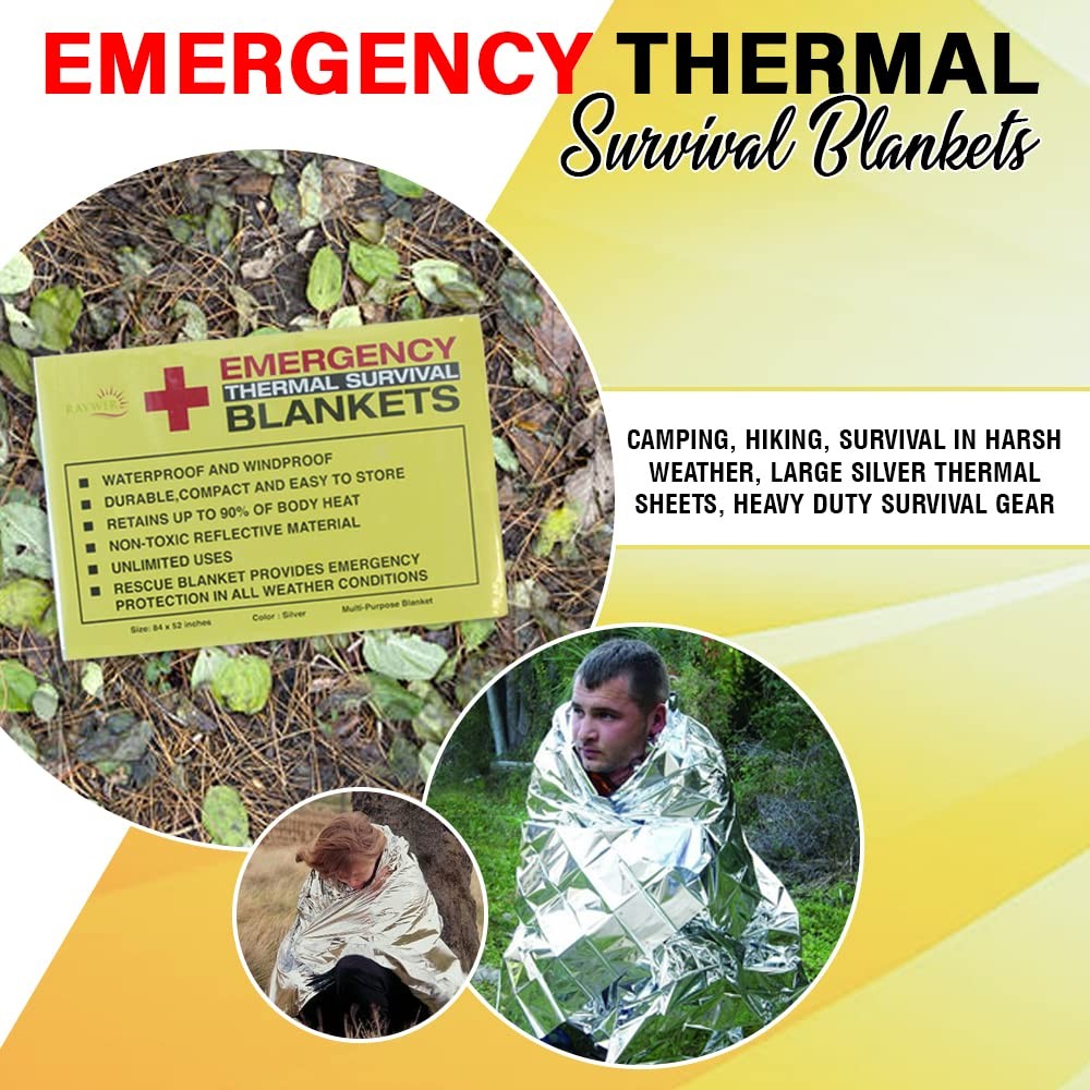 Rawyer Emergency Thermal Survival Blankets (4 Pack), Mylar Blankets for Outdo…