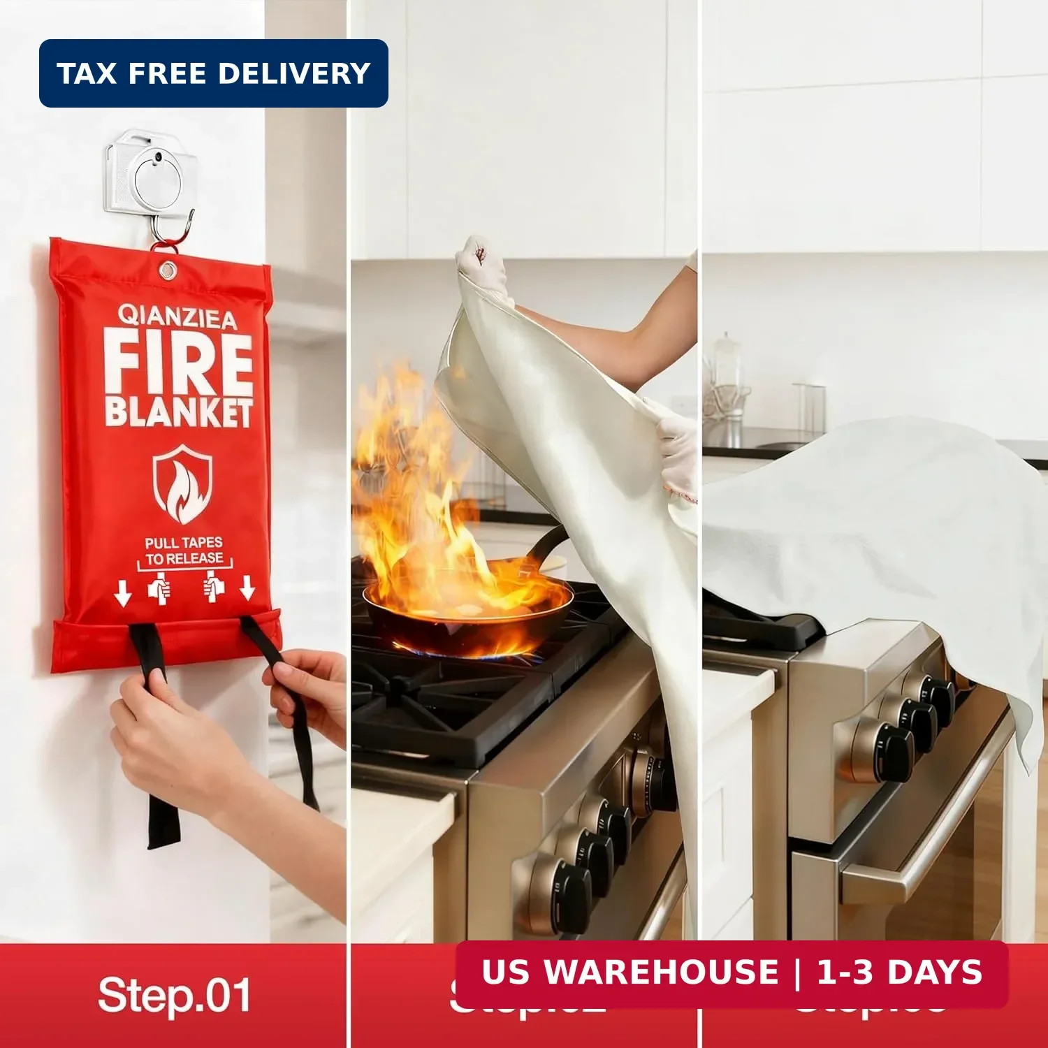 4 Pack Fire Blanket 40″ x 40″ – Emergency Fire Blanket for Kitchen & Home, Fiber