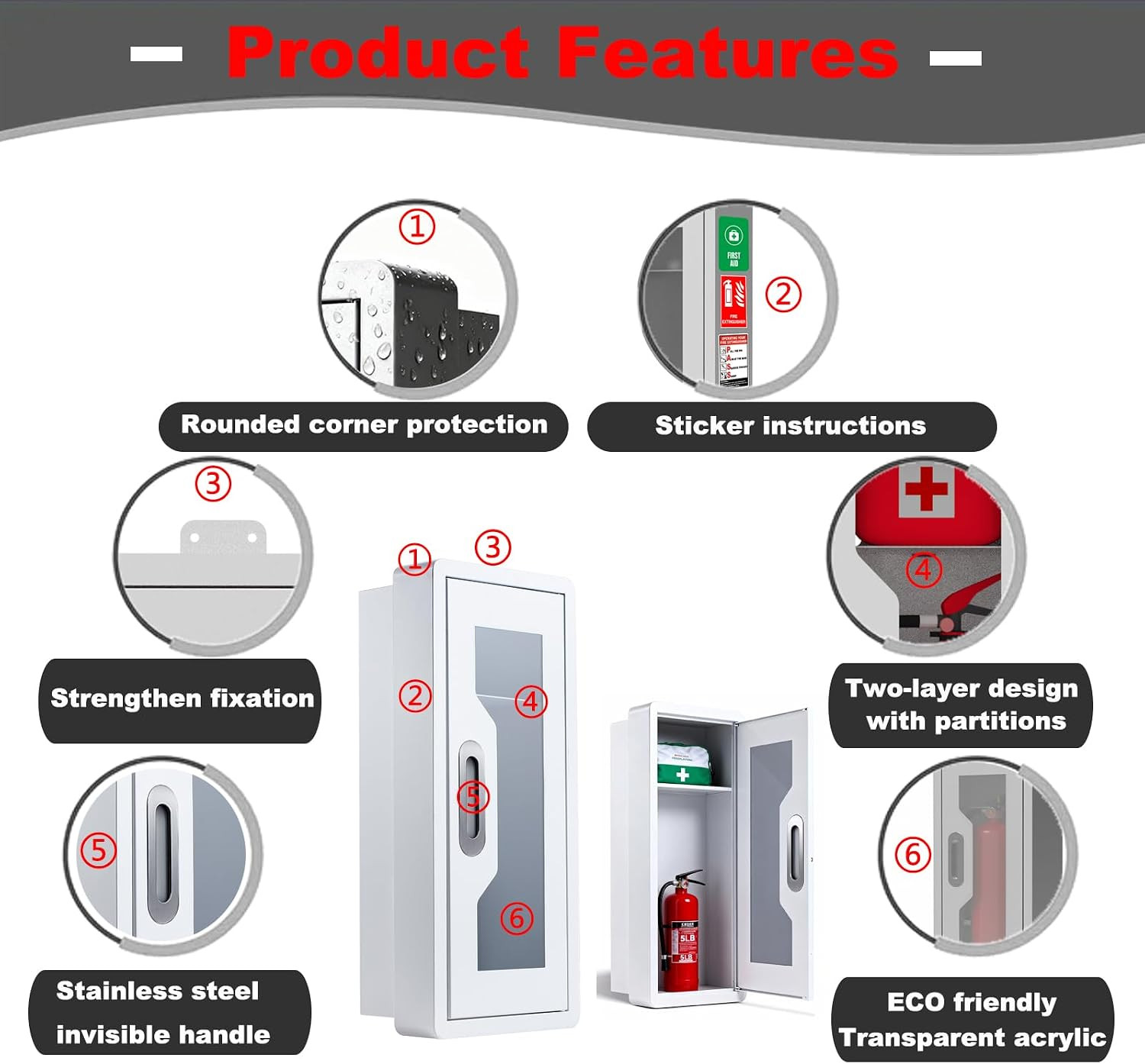 Rounded Corner Semi Recessed Steel Fire Extinguisher Cabinet White 1PC | for 2.5