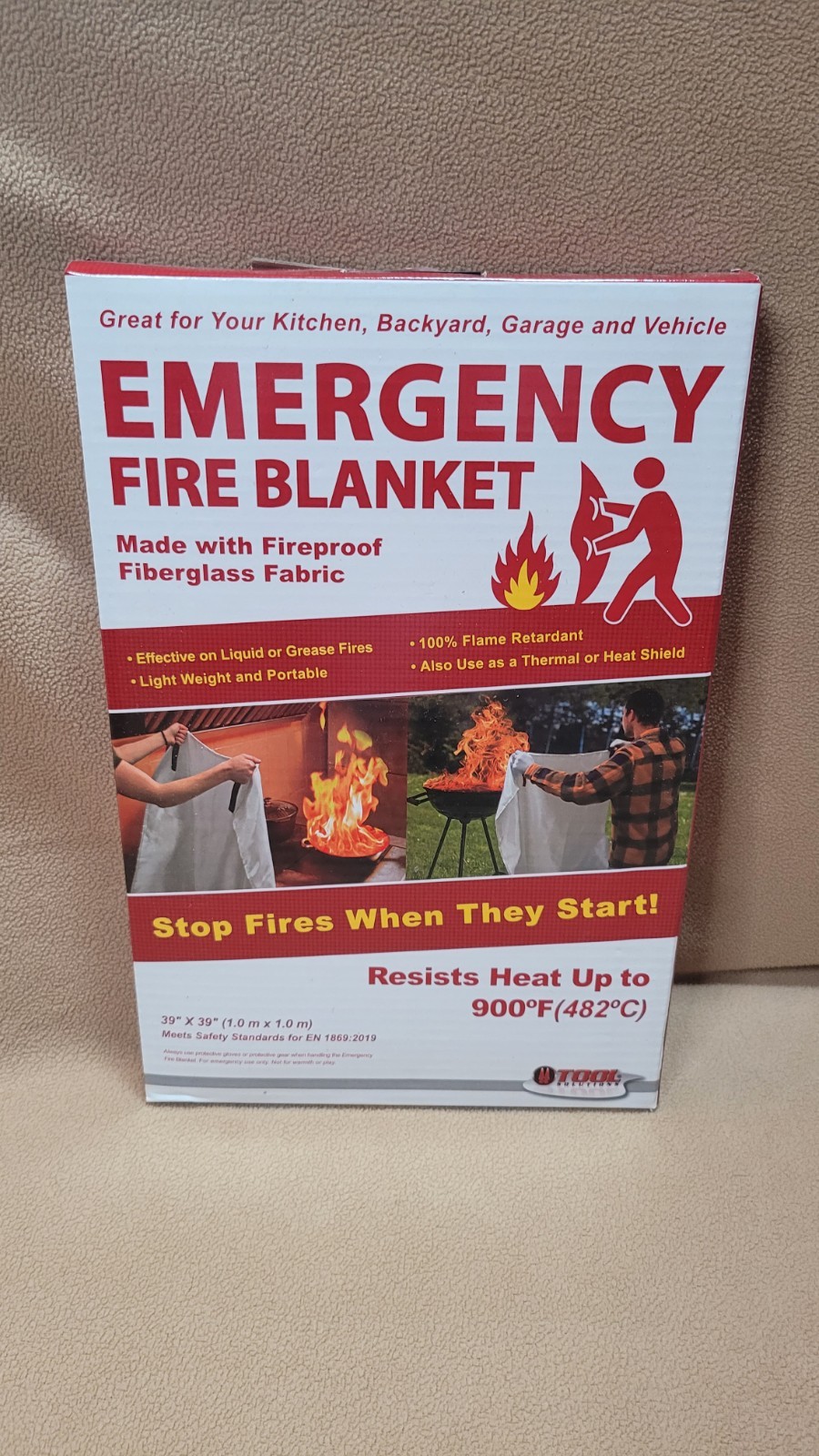 Emergency Fire Blanket 39” x 39” Kitchen Home Fiberglass Fireproof Heat Shield
