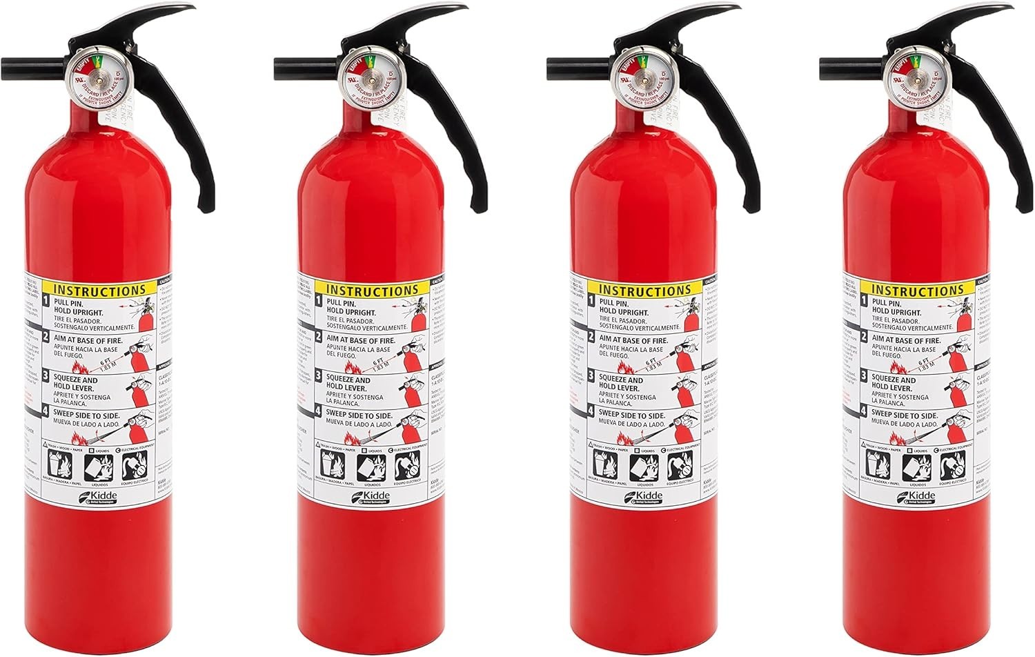 Multi-Use Red Fire Extinguisher 4 Pack, 1-A:10-B:C, Essential Home Safety Gear