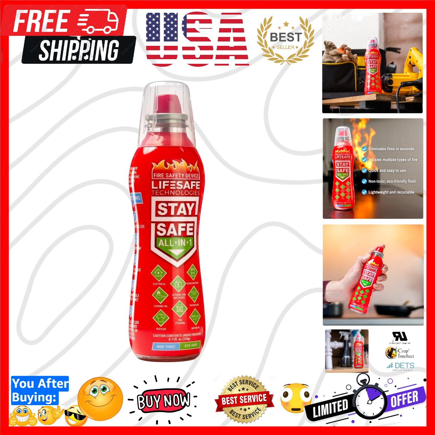 Multi-Purpose Fire Extinguisher for Lithium-Ion & Electrical Fires – Easy & Safe