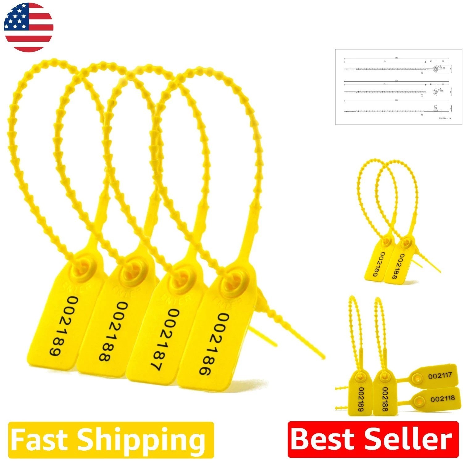 Yellow Plastic Tamper Seals 1000 Pcs – Numbered Security Zip Ties for Fire Ex…