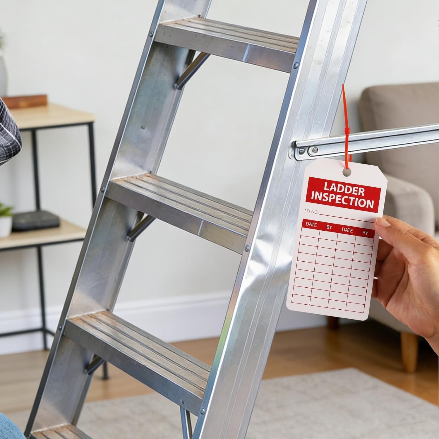 90 Sets Ladder Safety Inspection Tags with Adjustable Zip Ties 5.51 X 3 Inch Acc