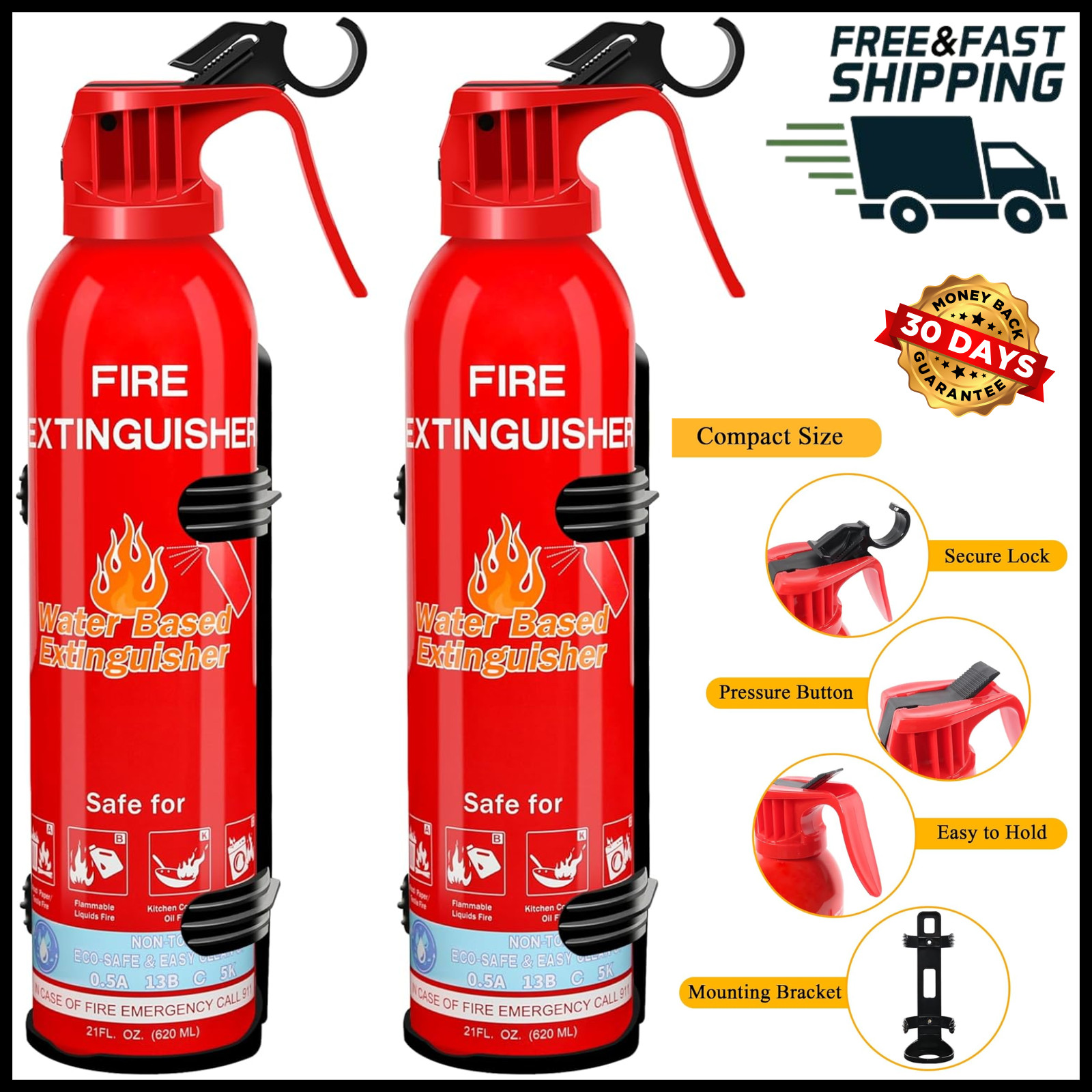 2 Pack Fire Extinguisher with Mount 8 In 1 for House Car Kitchen Vehicle Camping