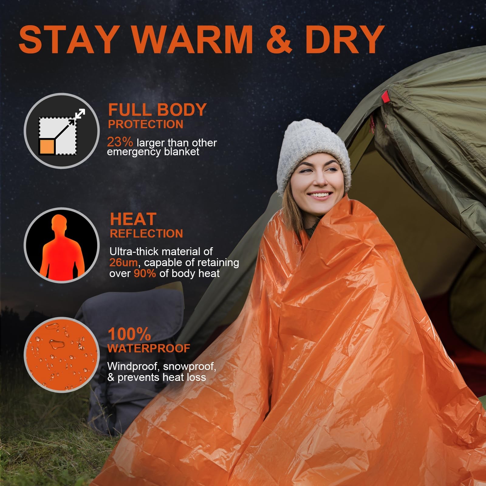 3-Pack Emergency Blanket, Extra-Thick Extra-Large Survival Blanket, Thermal R…