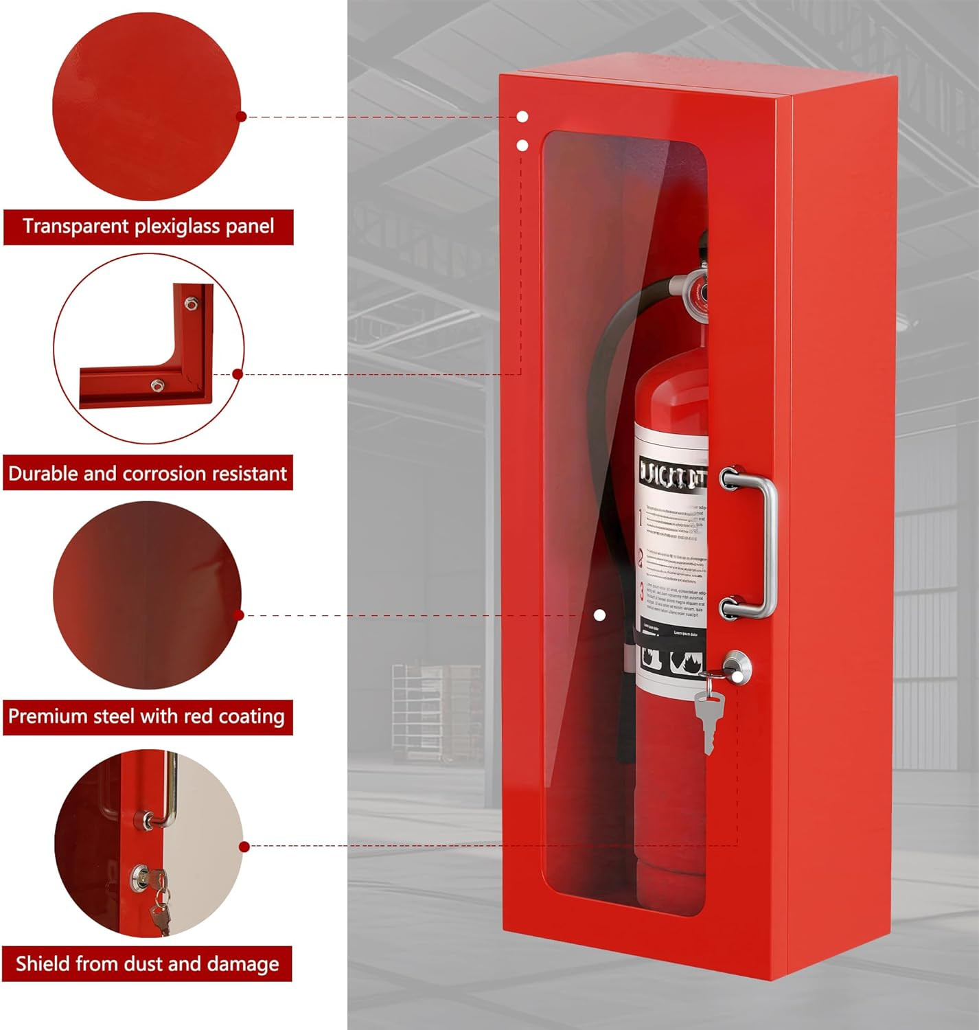 Wall Mount Fire Extinguisher Cabinet for 10LB Fire Extinguisher,24″ H X 9″ W X 6