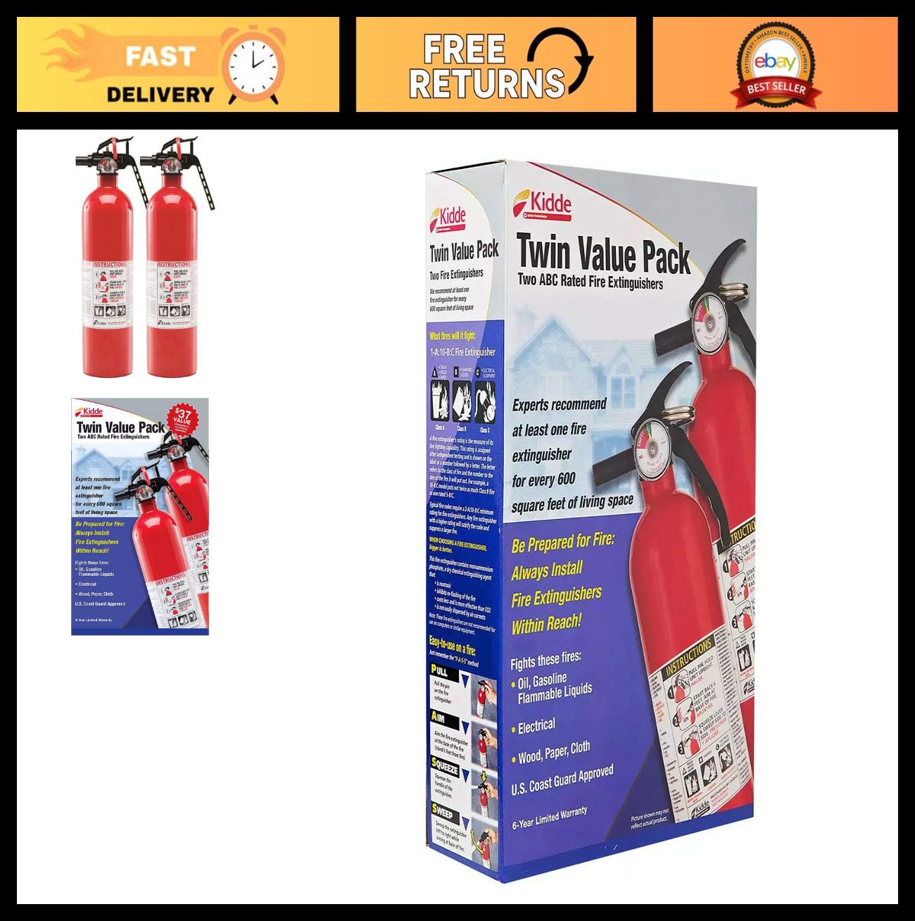 Multipurpose Fire Extinguishers 2 Pack – Home, Office, Kitchen Safety Red