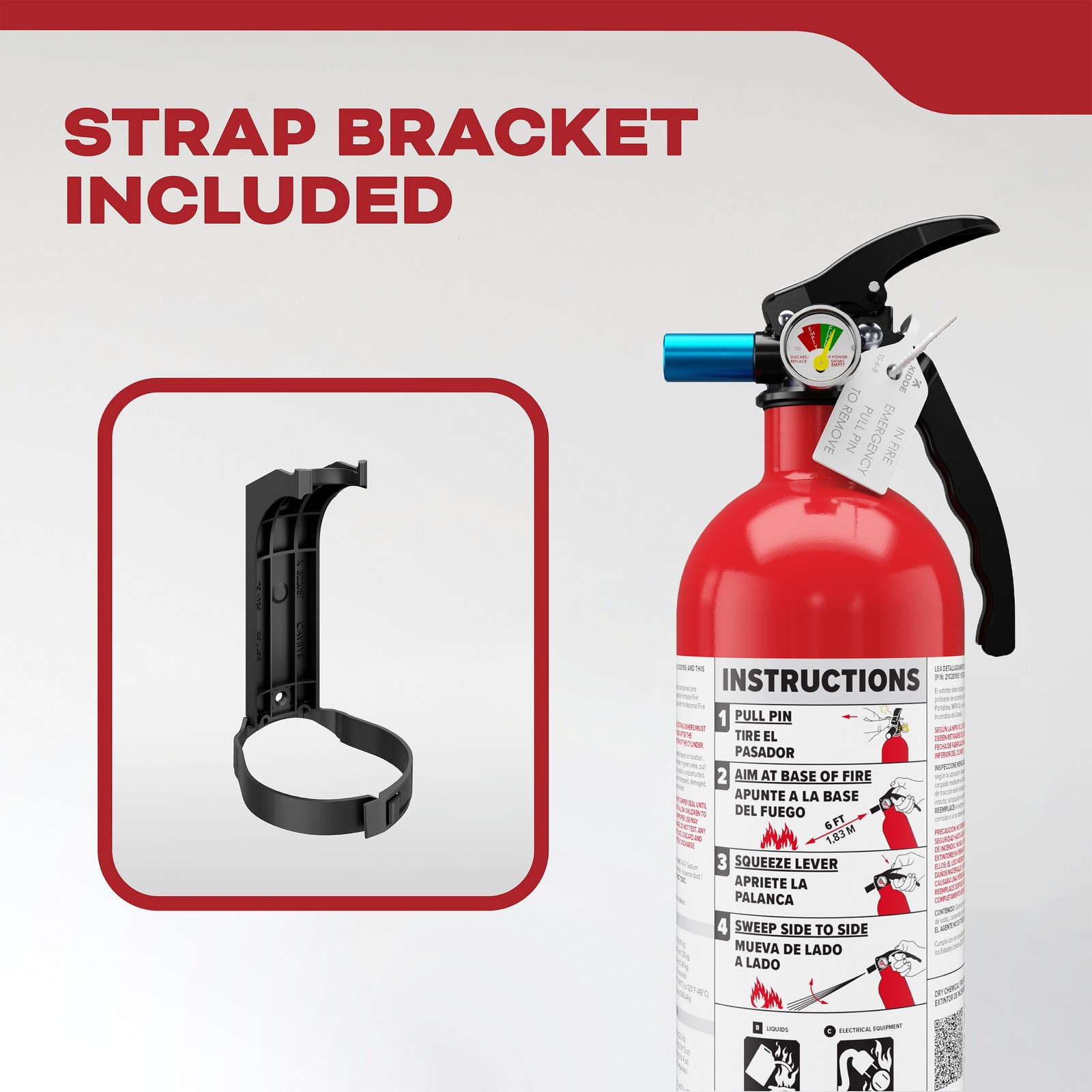 Vehicle Fire Extinguisher, Single-Use, Dry Powder, 5BC, with Stand