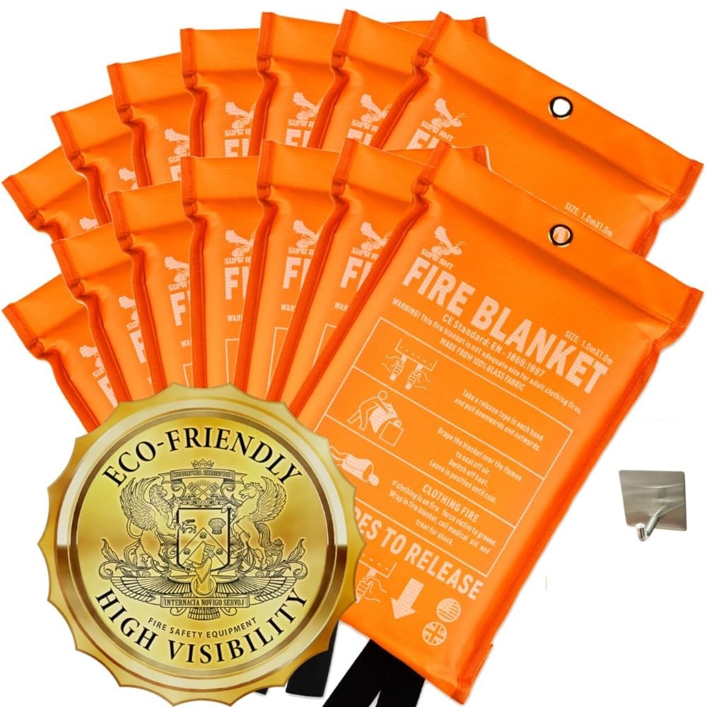 Extra Thick Fire Blanket 1500F – Glow in the Dark, 500gsm, 5pc Emergency Safety