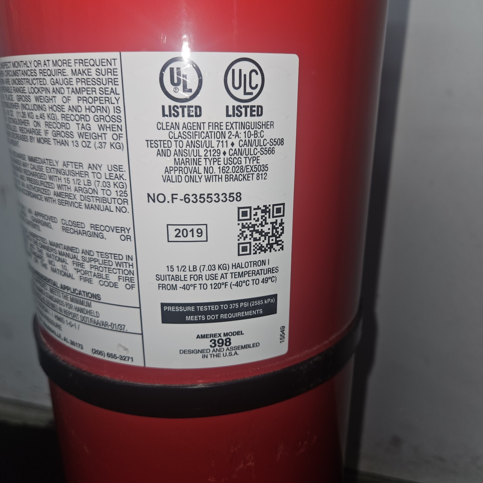 Amerex Model 398 11# Halotron 2A10BC Rating