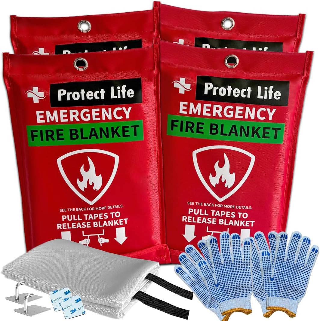 Protect Life Saving Emergency Fire Blankets 4 Pack – 40″X40″, Fiberglass Fire Bl