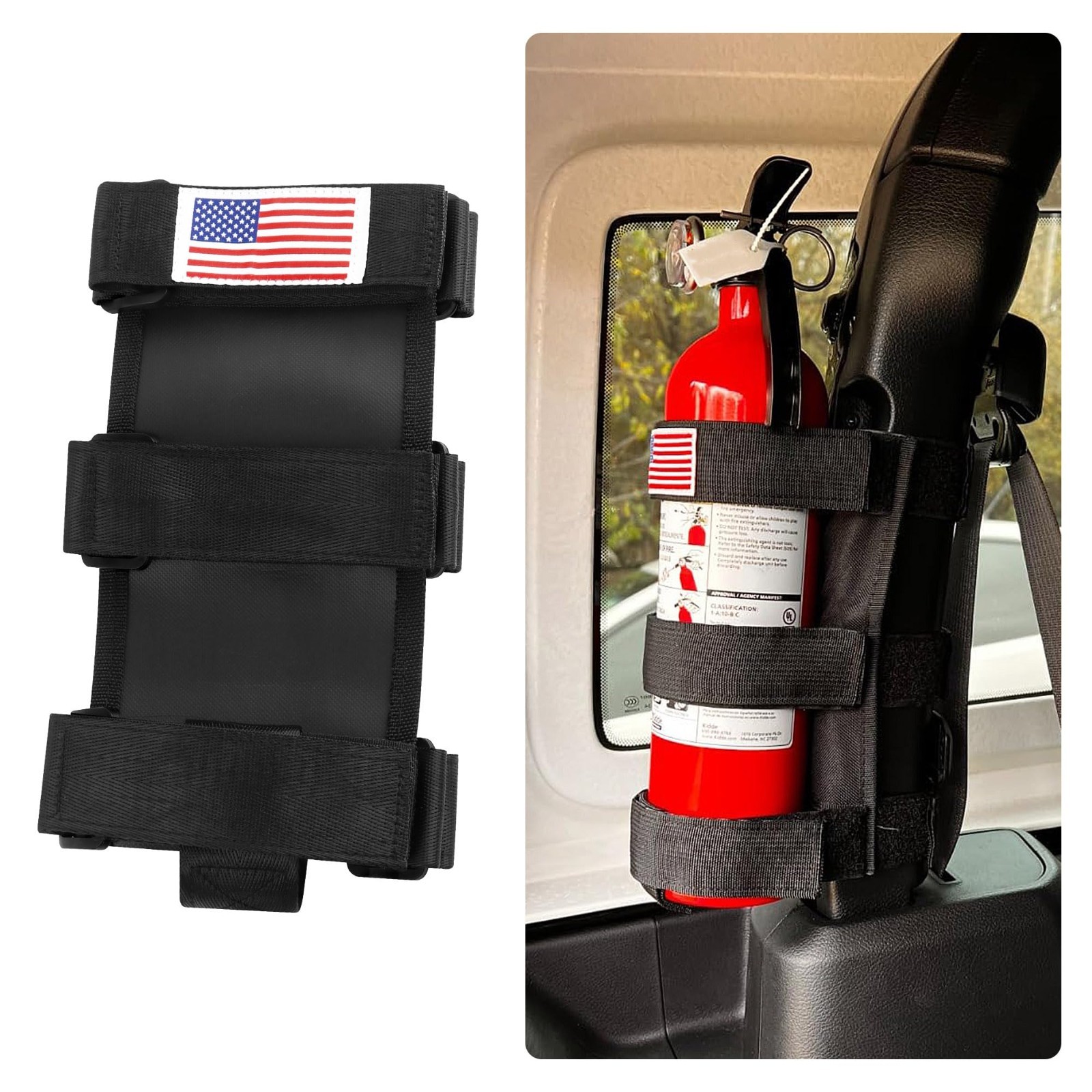Roll Bar Car Fire Extinguisher Mount with American Flag,Fire Extinguisher Hol…