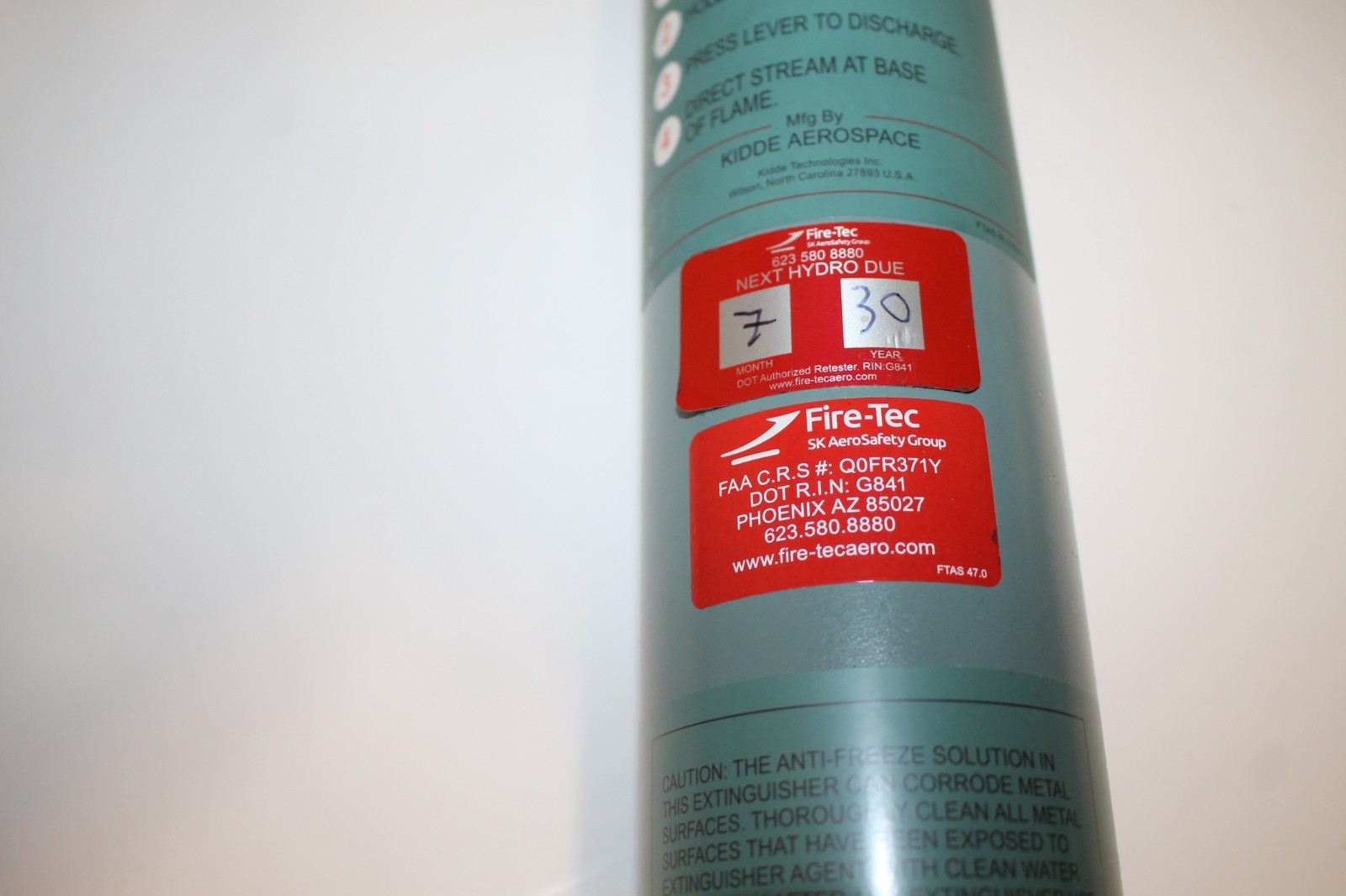 Kidde Aircraft Fire Extinguisher Part 892480 7/2030