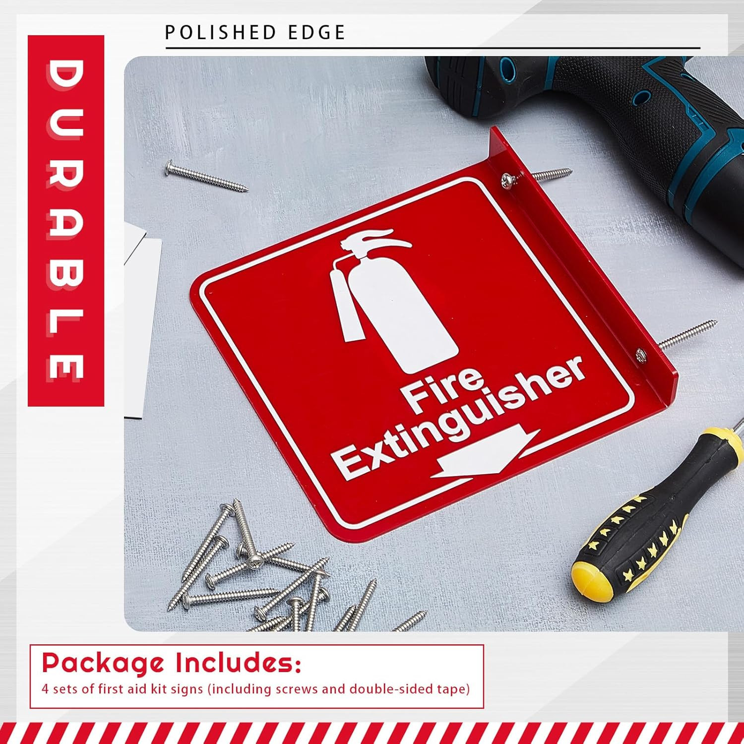 24 Pcs Fire Extinguisher Signs 6.3″ X 6.3″ Fire Extinguisher with Pre Drilled Mo