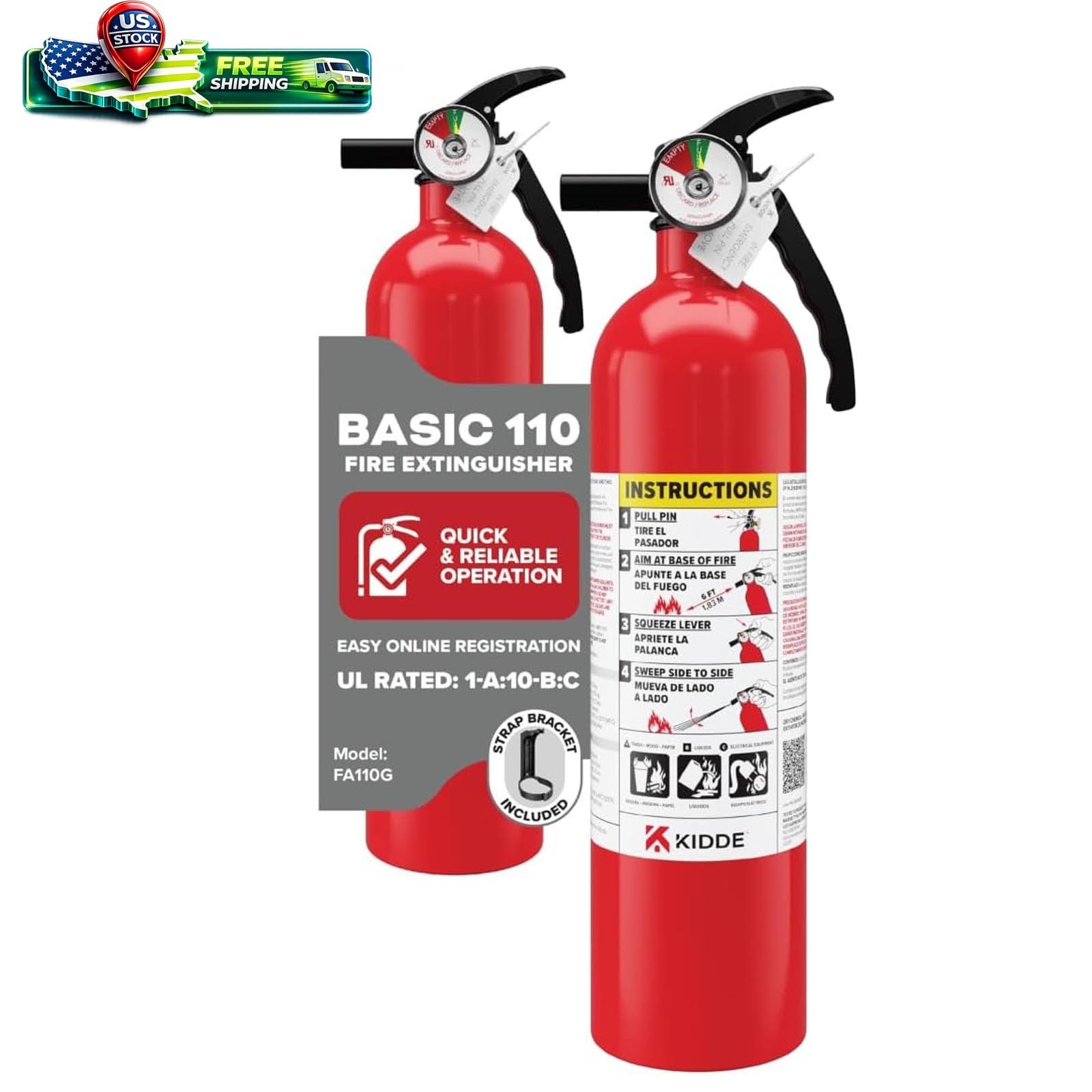 Kidde FA110G Multi Purpose Fire Extinguisher Home Office Dorm Residential 1A10BC
