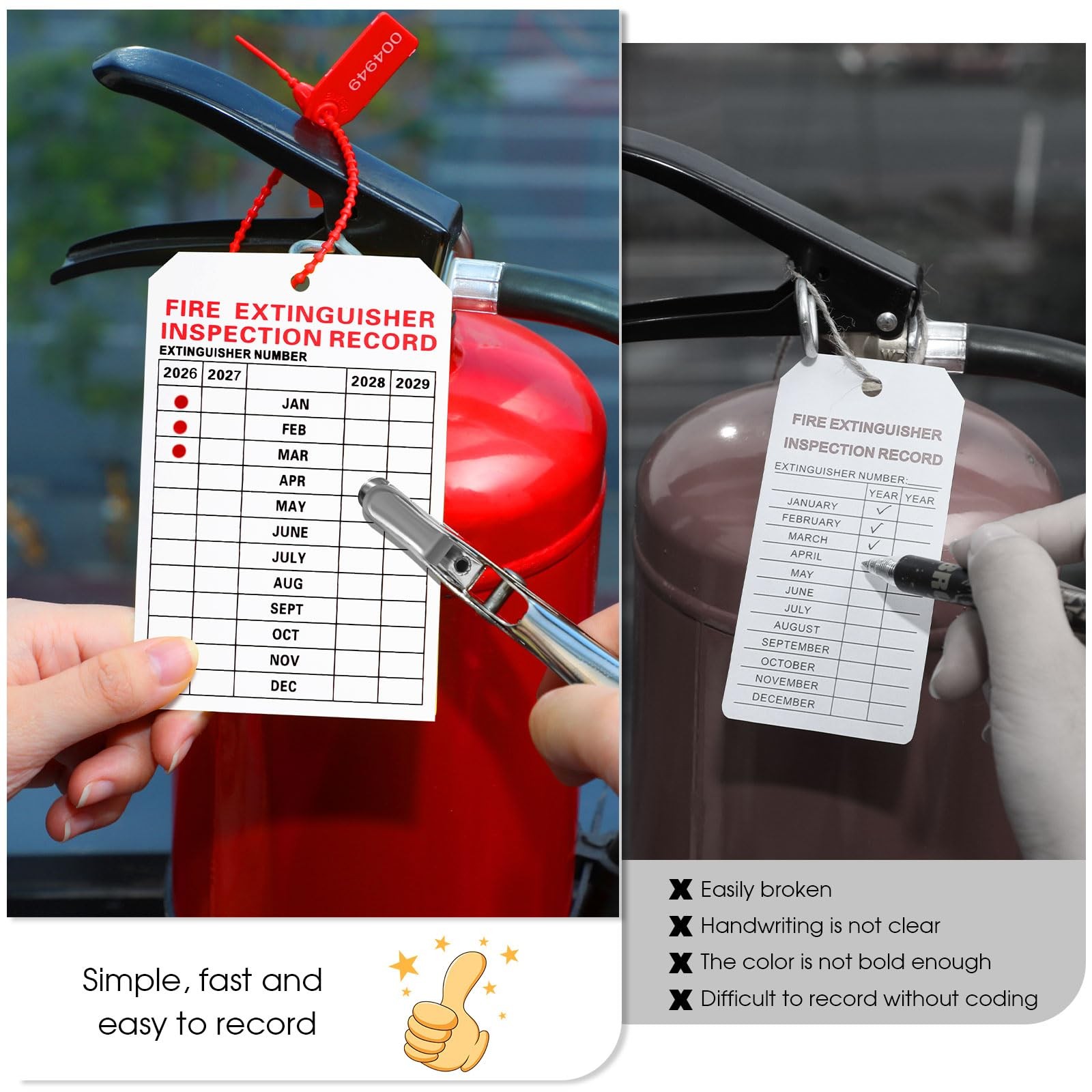 101 Pieces Monthly Fire Extinguisher Inspection Tags 2026 to 2029 Plastic Mai…