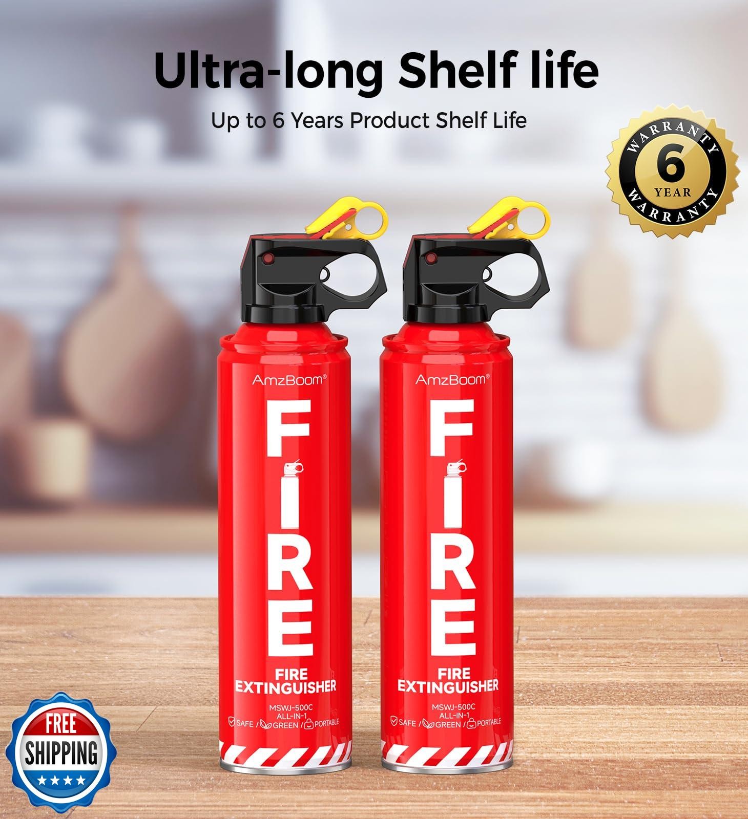 AmzBoom 2-Pack Fire Extinguisher for Home, Kitchen, Car, and Grill with Mount