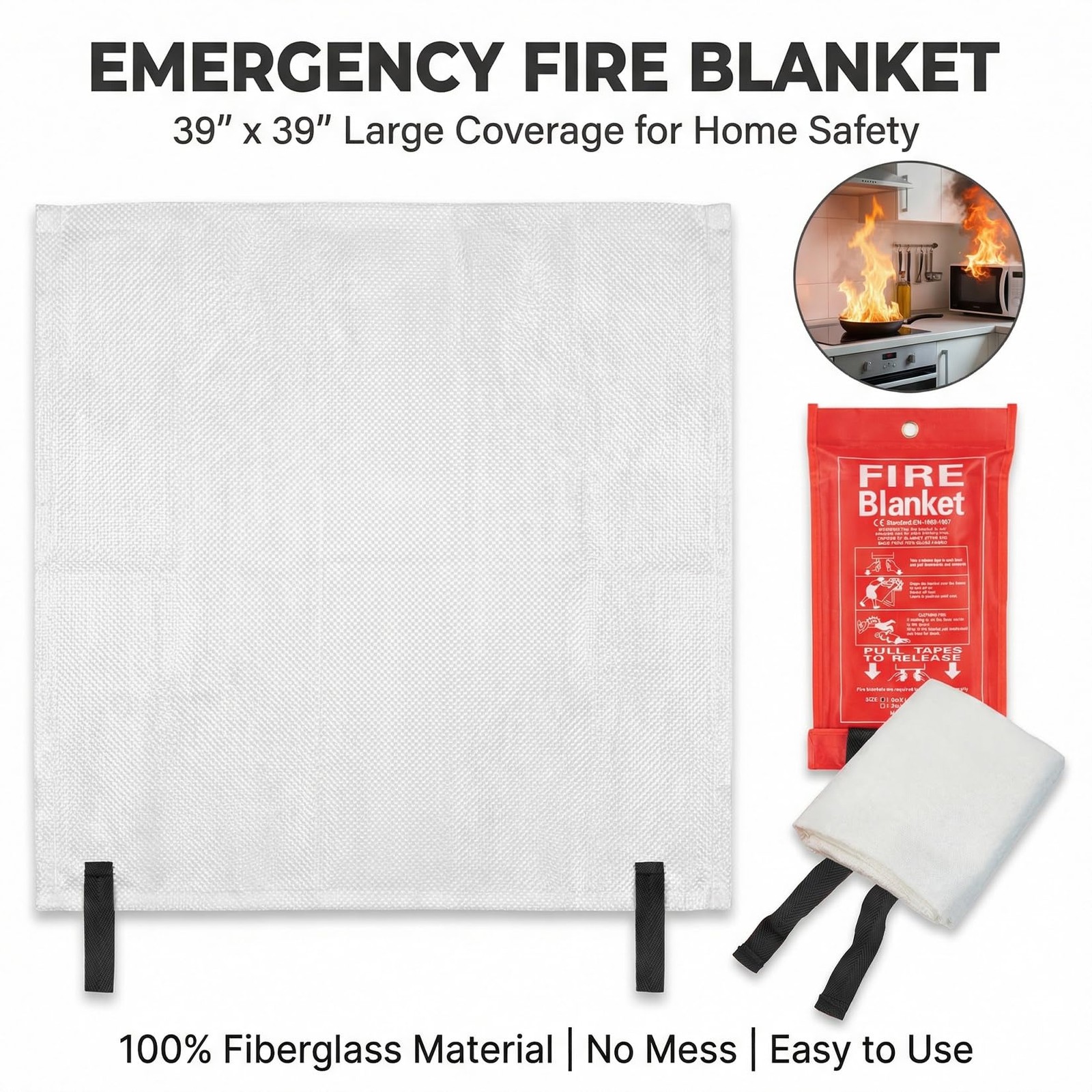 Fire Blanket Emergency Fiberglass Fire Suppression Cover for Home Camping