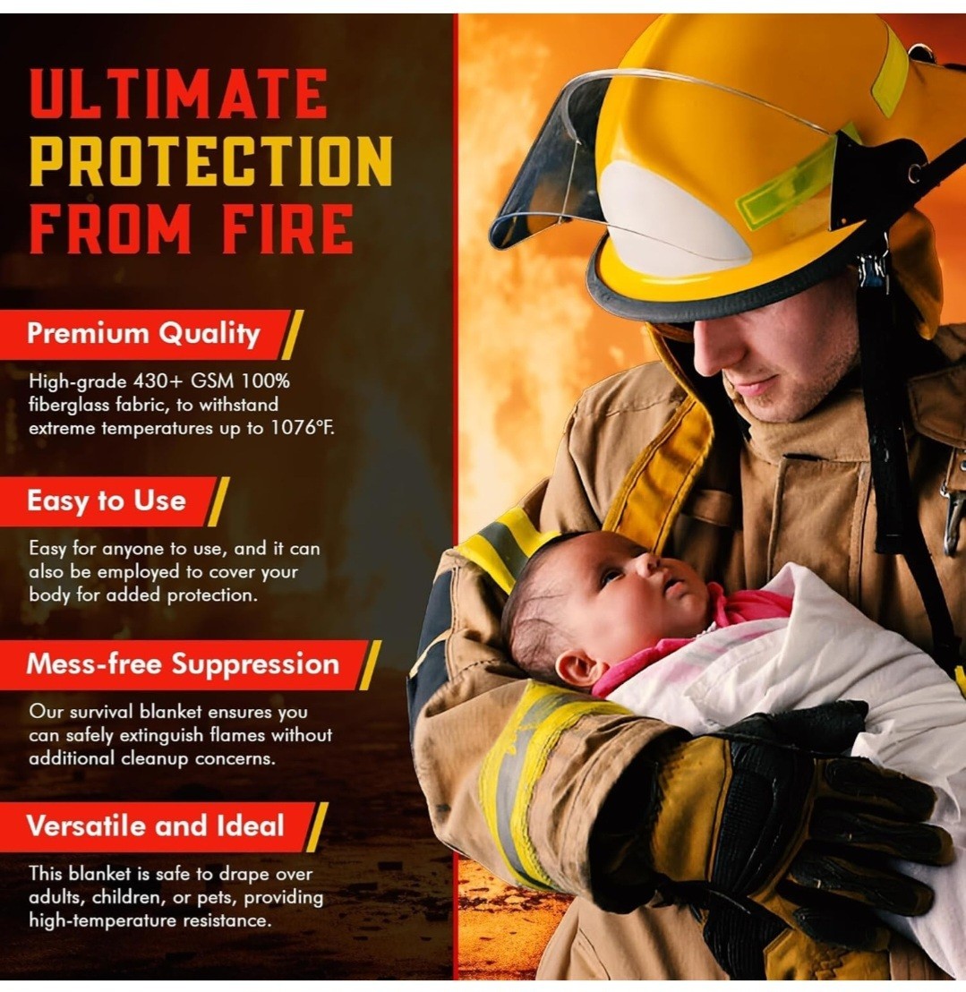 Mart Cobra First Response Emergency Fire Blanket 40″ X 40″ 100% Fiberglass Flame