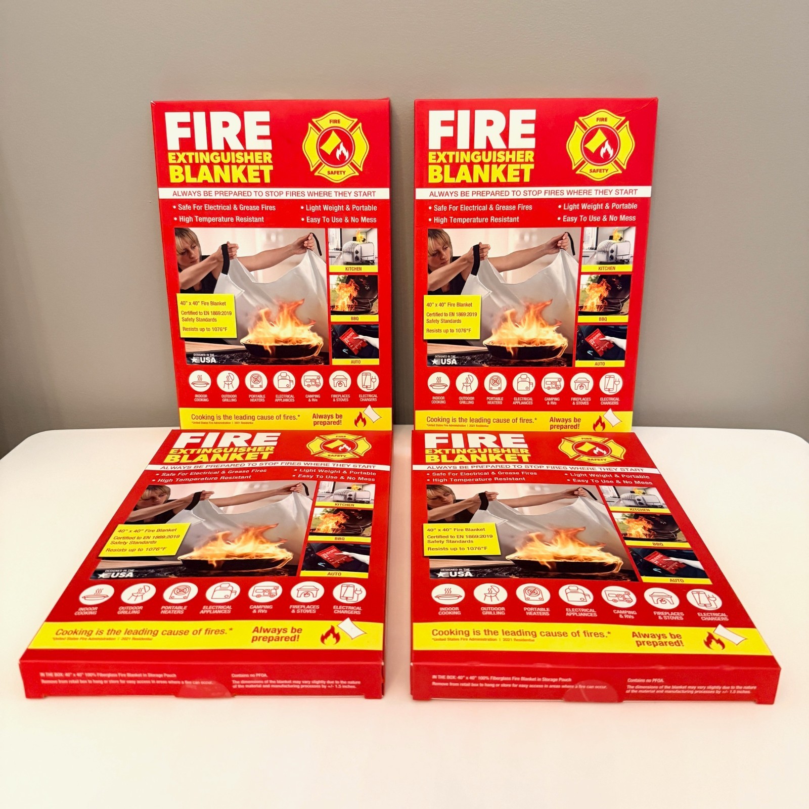 KLEAR CONCEPTS FIRE EXTINGUISHER BLANKET 40″ X 40″ FLAME RETARDANT NEW LOT X4