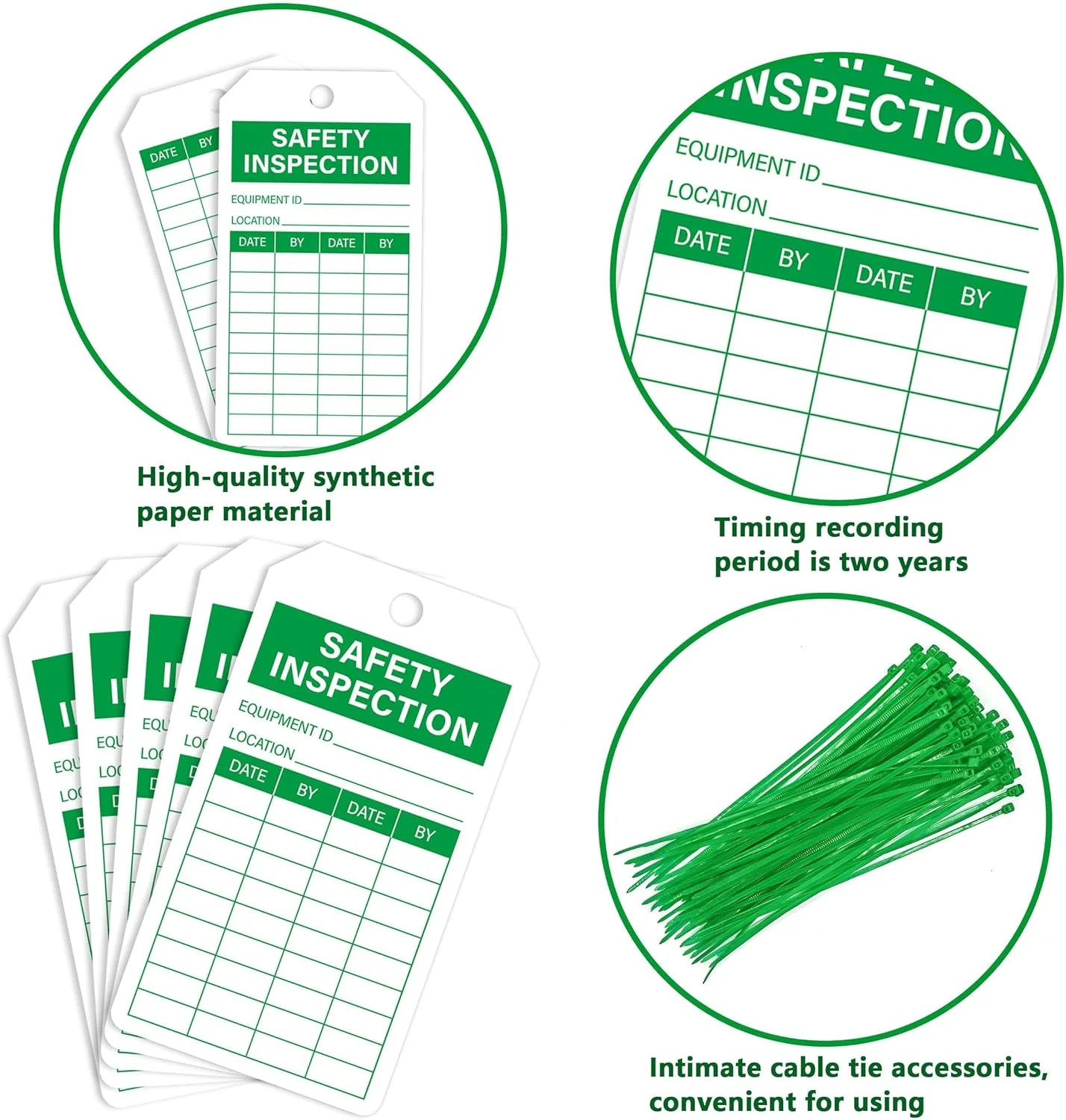 90Sets Safety Inspection Tags with Adjustable Wire Ties Accident Prevention Labe