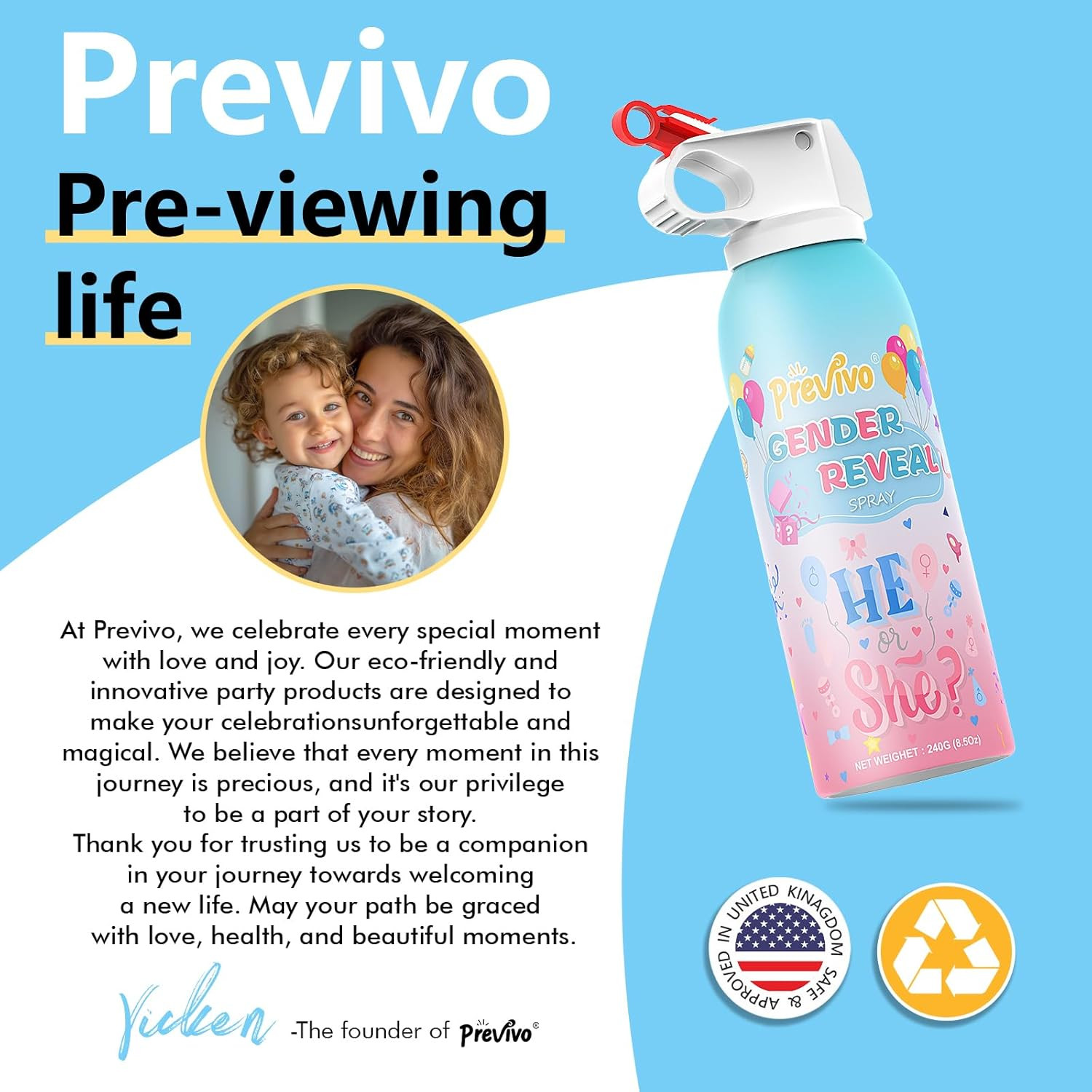 Previvo Reveal Fire Extinguisher Set -Gender Reveal Color Smoke Powder Spray