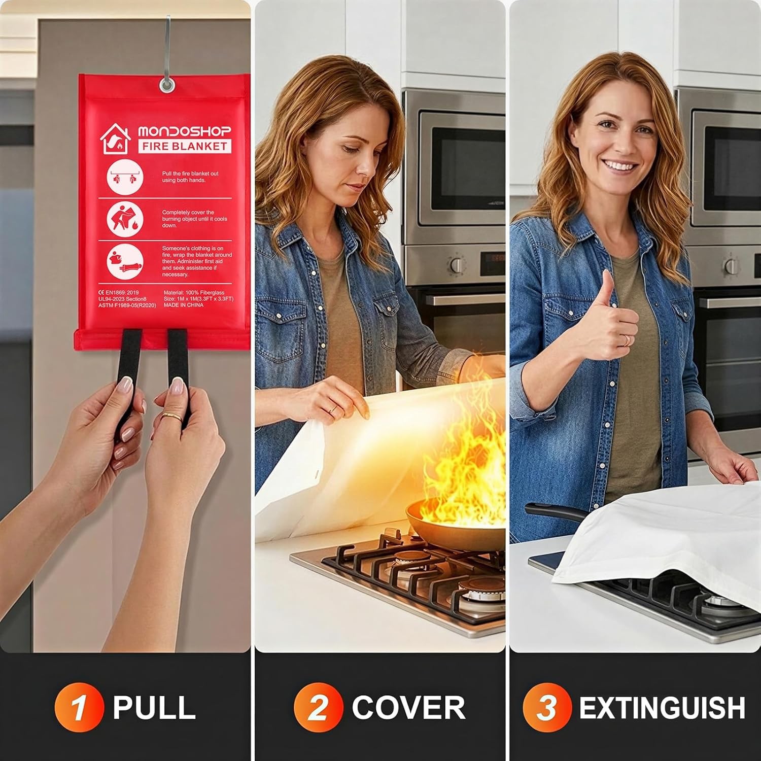 Mondoshop Fire Blankets Emergency for Kitchen Home – Emergency Fire Retardant Bl