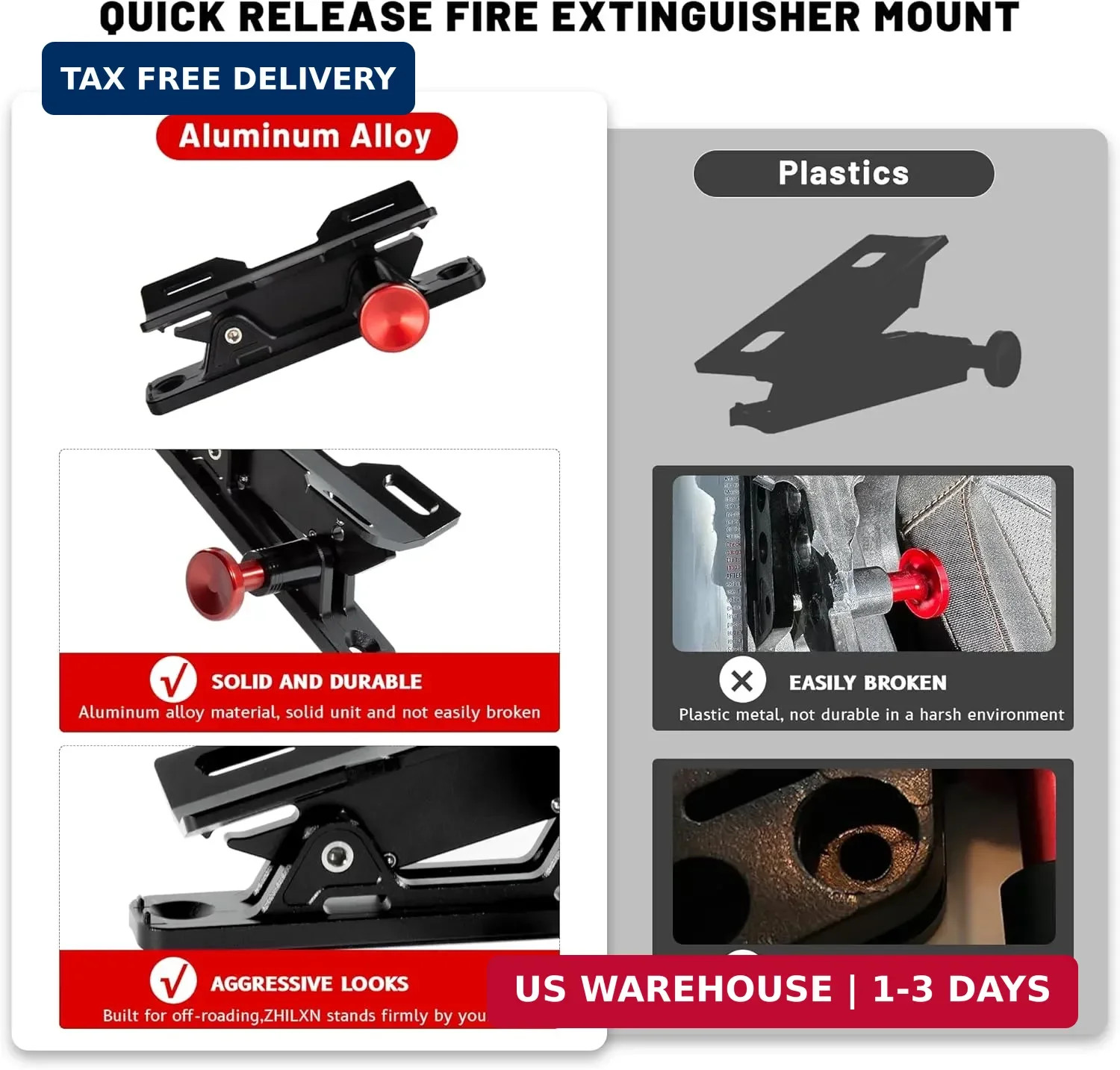 Quick Release Fire Extinguisher Mount – Aluminum Adjustable UTV Roll Bar Fire Ex