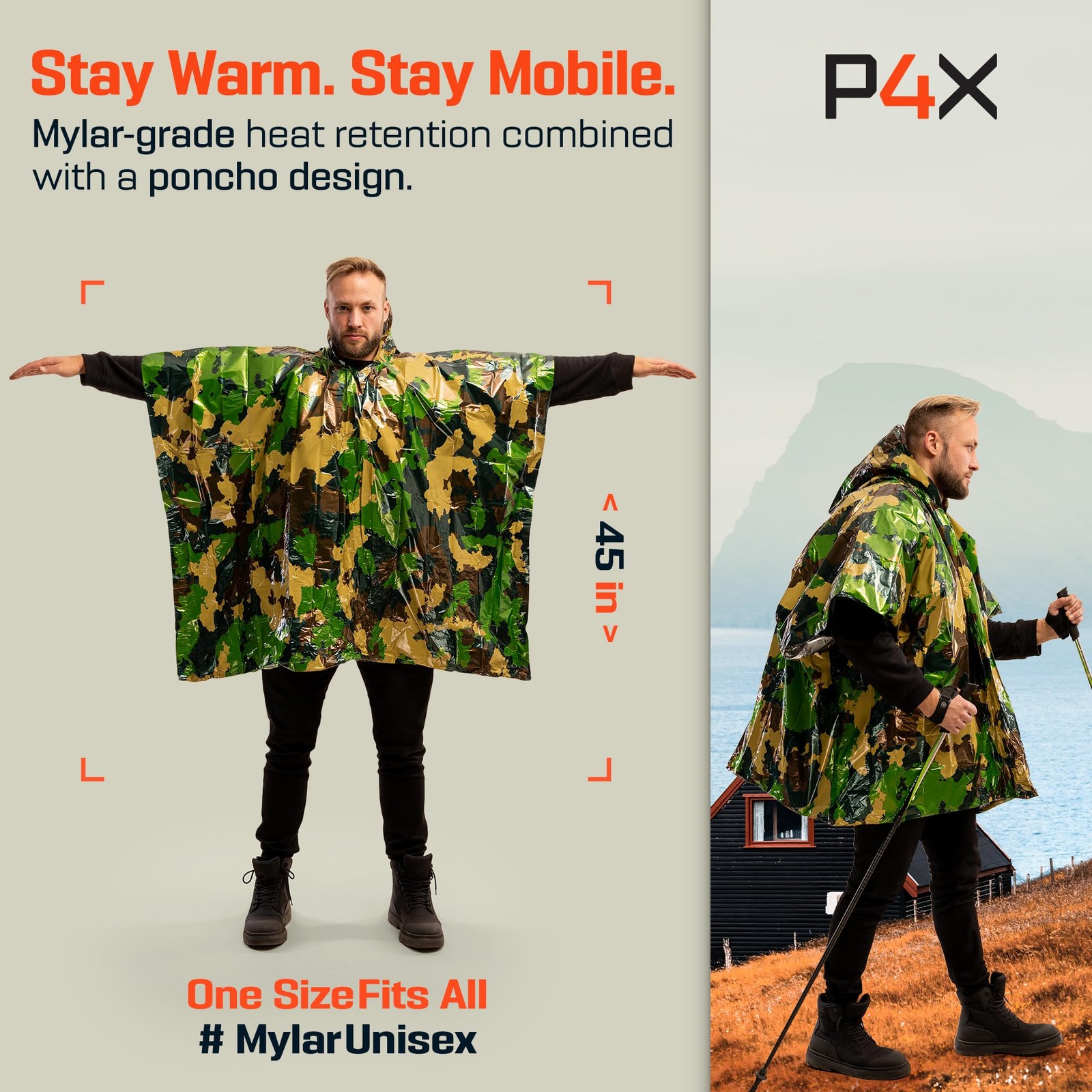 Emergency Mylar Poncho – Reflective Liner, Waterproof, Compact – Survival Gear