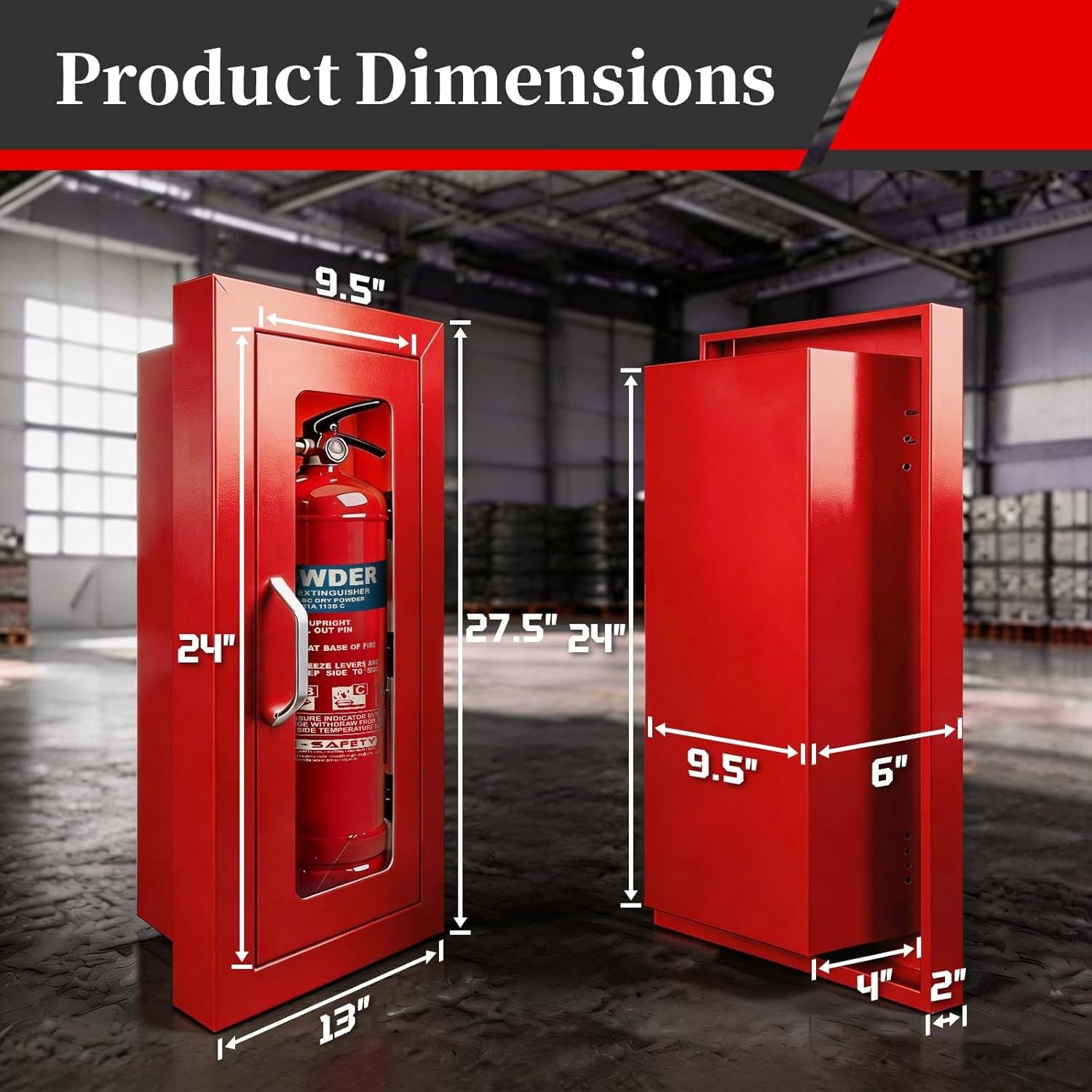 Fire Extinguisher Cabinet Steel Semi Recessed Magnetic Door Red 5-10lb