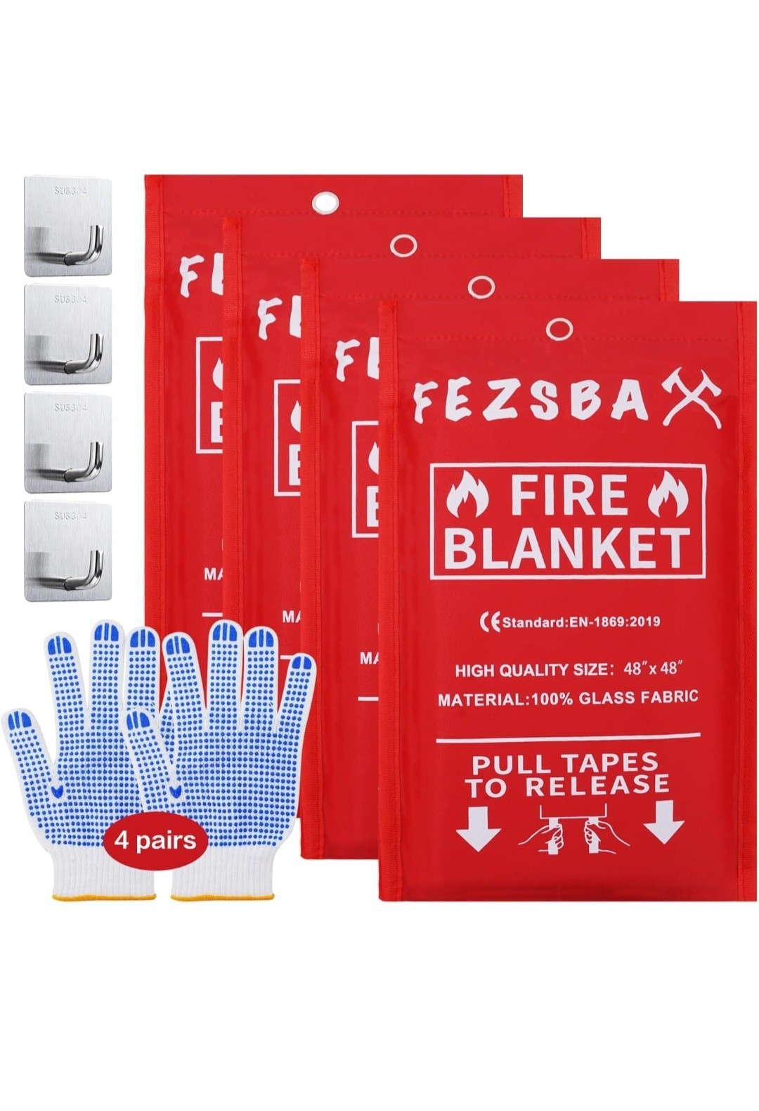 4pk Large 4’x4′ Fire Blanket Fireproof For Home Office Caravan Emergency Safety