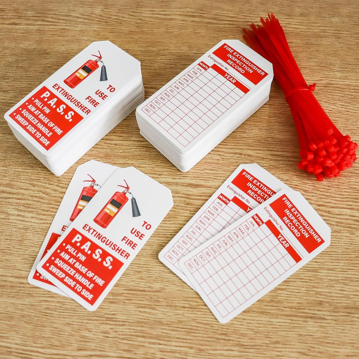 160 Sets Fire Extinguisher Tags with Adjustable Wire Ties Monthly Inspection Rec