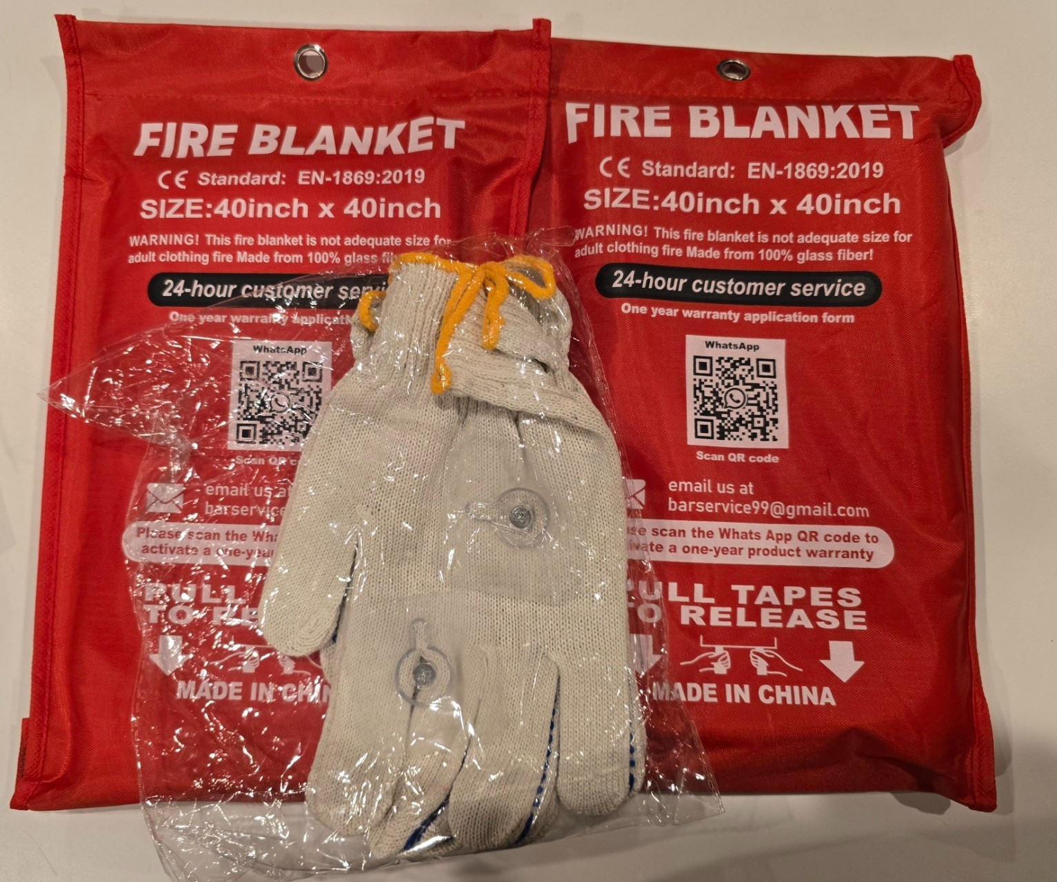 Lot of 2 FIVEMAN Emergency Fire Blanket – 40×40 inch Blanket, 2 Pairs of Gloves+