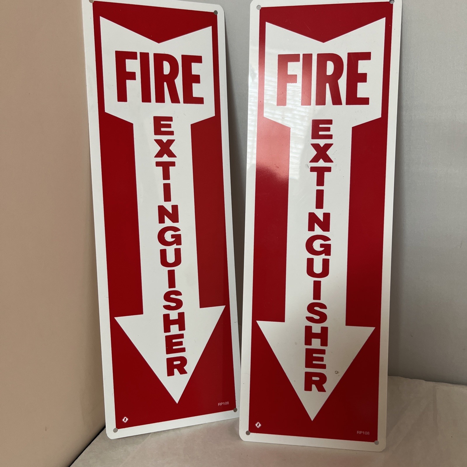2 Fire Extinguisher Premium Acrylic Red & White 12×4”Wall Sign 2 Pack