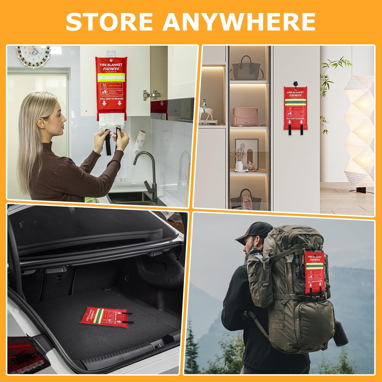 Fire Blanket 2 Pack Fiberglass Emergency Flame Retardant Kitchen Home Safety Set