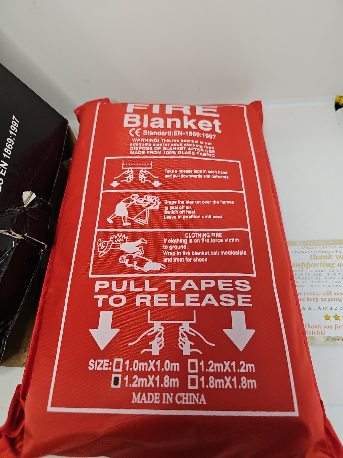 FIRE BLANKET SIZE 1.2M X 1.8M. Ideal For Homes, Motorhome, Boats&Carvans
