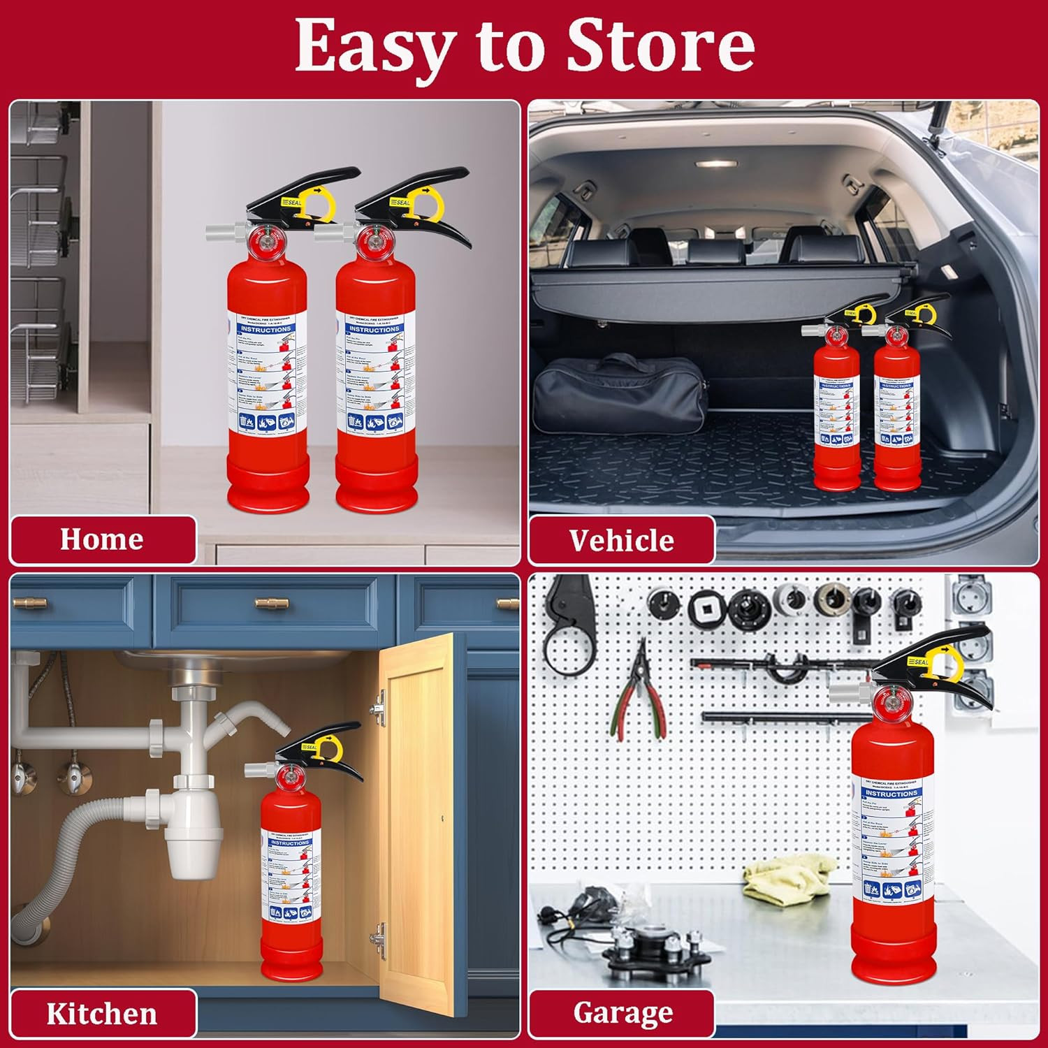4-Pack ABC Dry Chemical Fire Extinguisher, 2.5 Lb 1A:10B:C Fire Extinguisher for